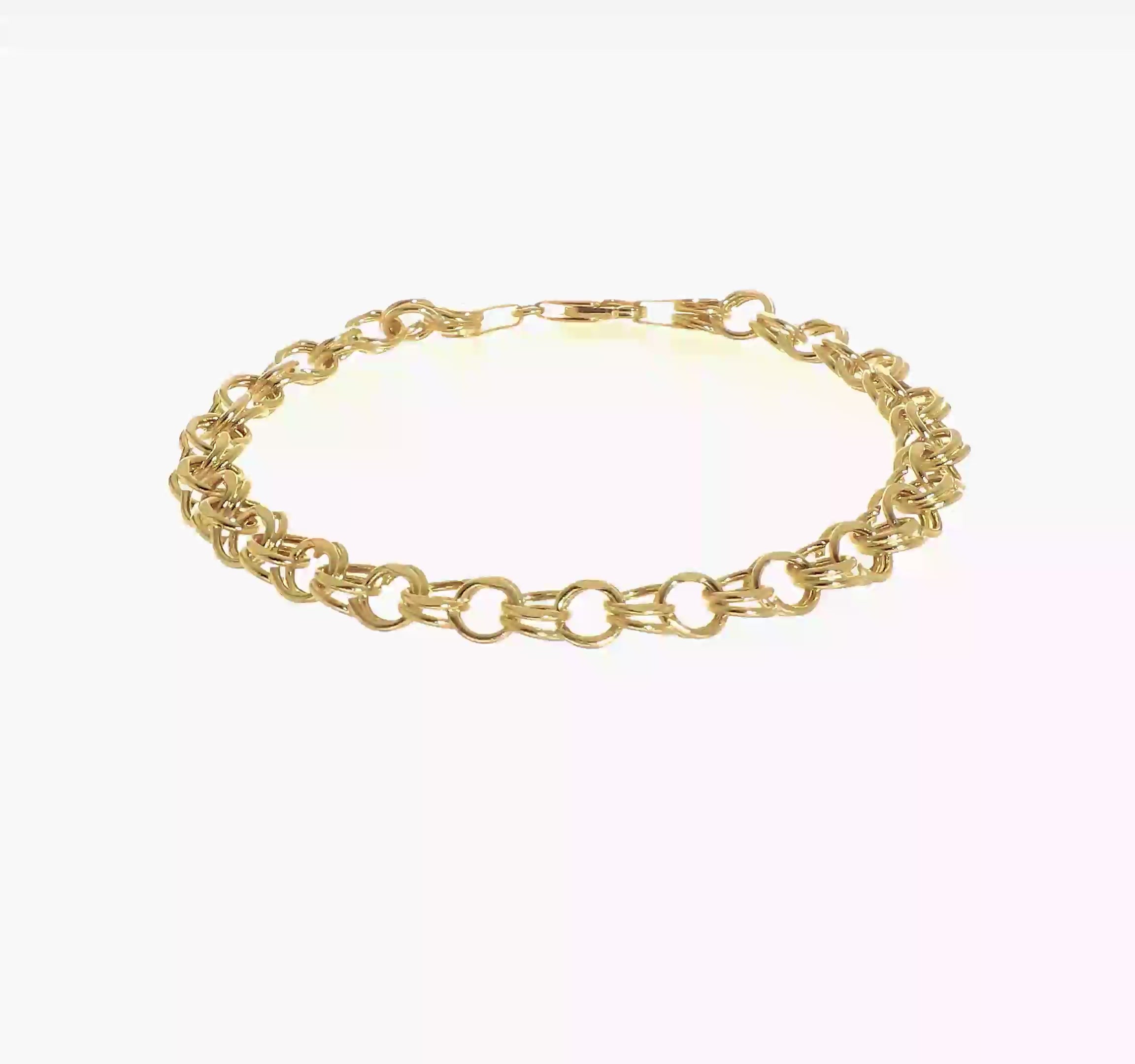 14kt Yellow Gold 7in 6.5mm Hollow Double Link Charm Bracelet