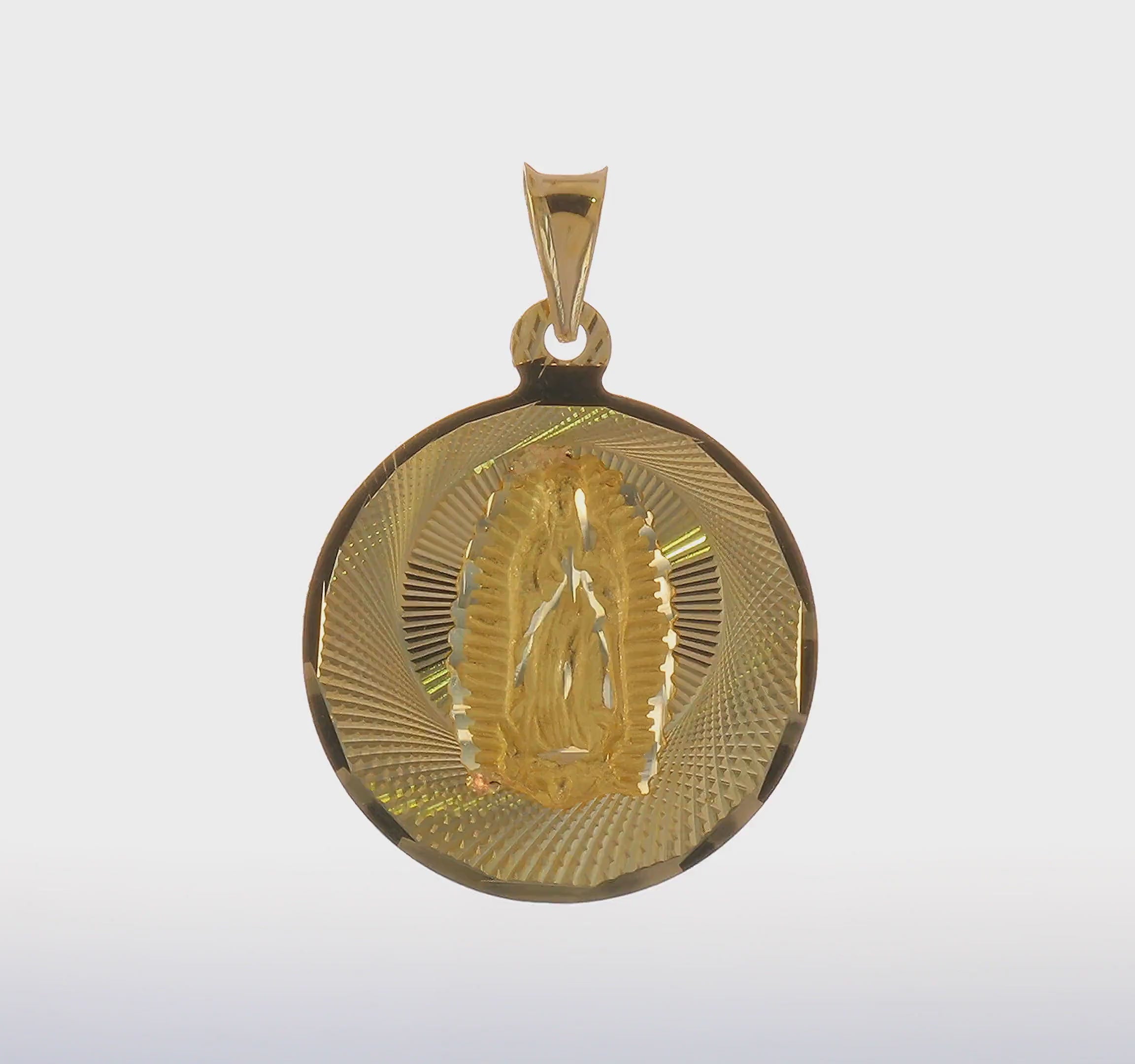 14KT Yellow Gold Polished D/C Lady Of Guadalupe Circle Pendant