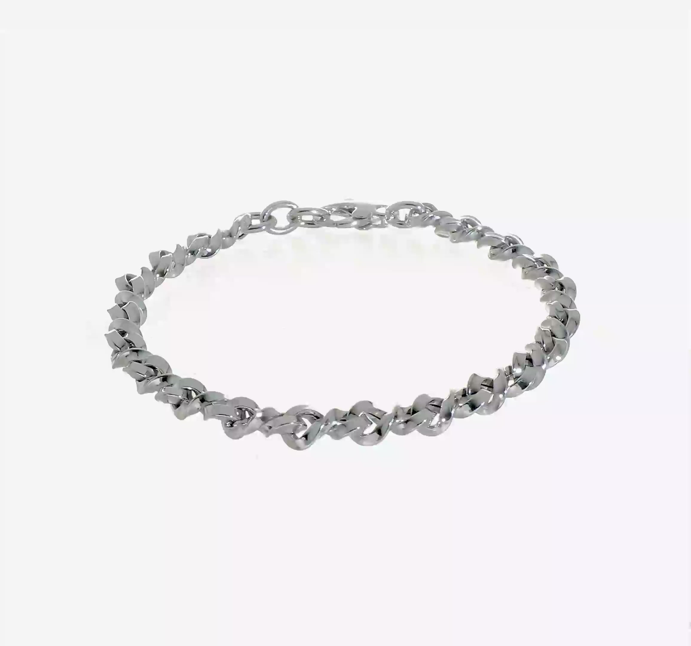 14KT White Gold Polished Fancy Twisted Link Bracelet