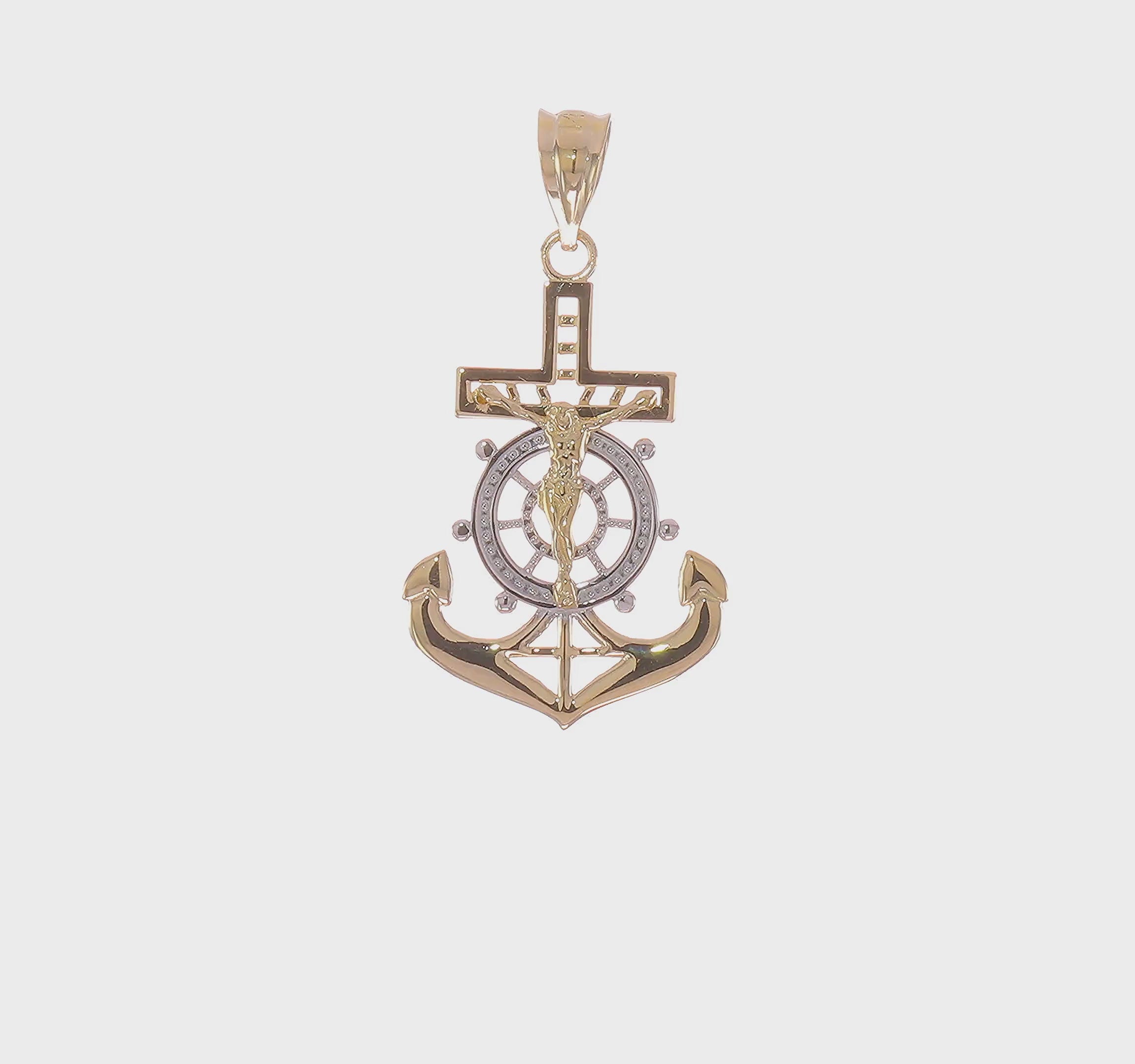 14kt Yellow Gold w/Rhodium Diamond-cut Mariners Cross Pendant