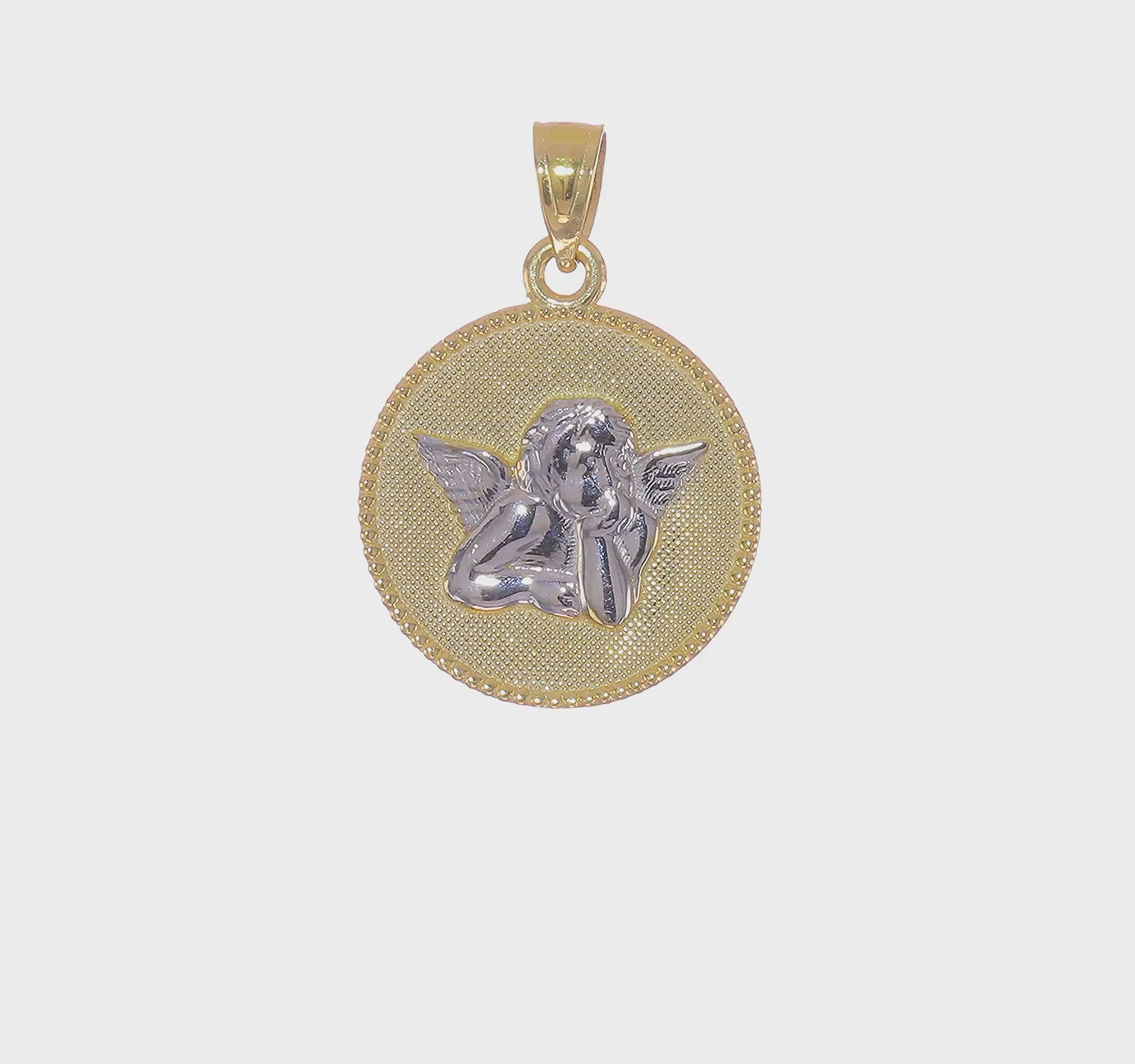 10kt Yellow Gold W/Rhodium Polished and Textured Angel Pendant