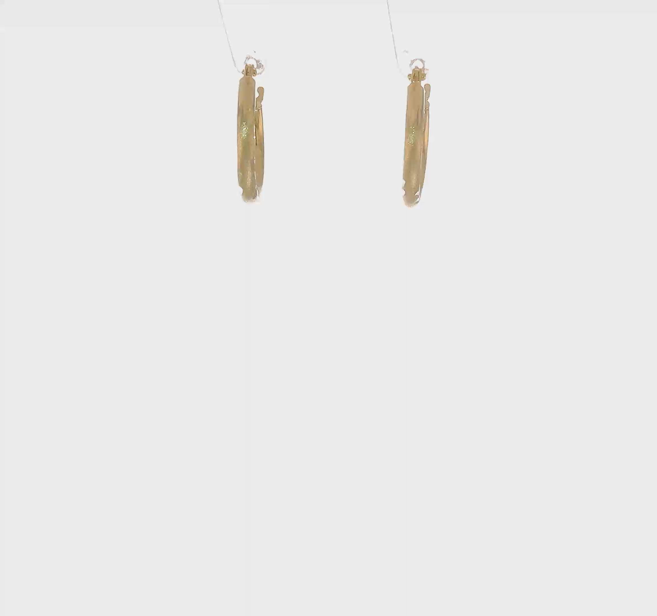 14kt Yellow Gold Satin and Diamond-cut 2mm Round Tube Hoop Earrings