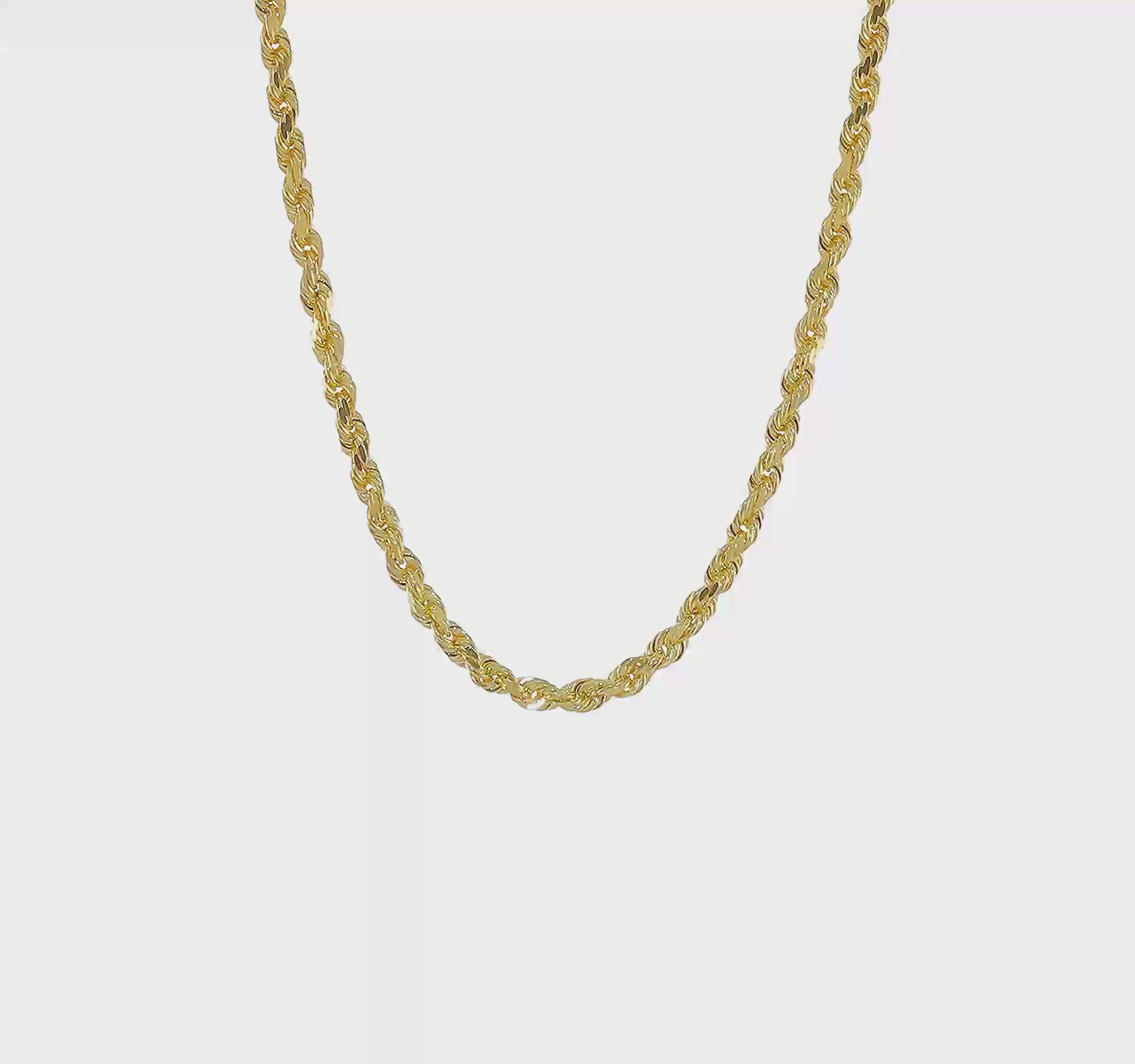 14KT Yellow Gold 24 inch 4mm Diamond-cut Rope with Lobster Clasp Chain