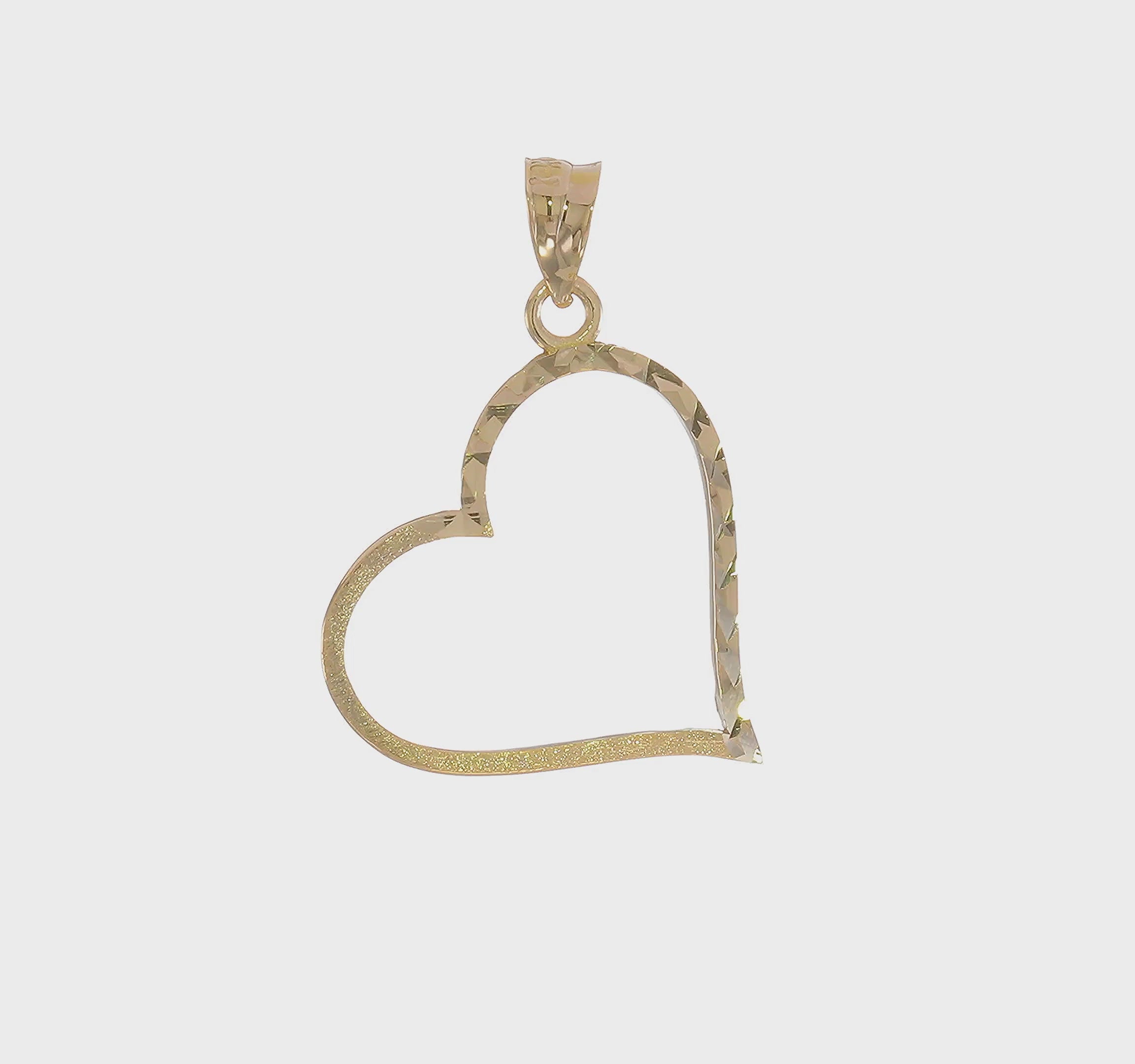 14KT Yellow Gold Satin Diamond-cut Crooked Heart Pendant