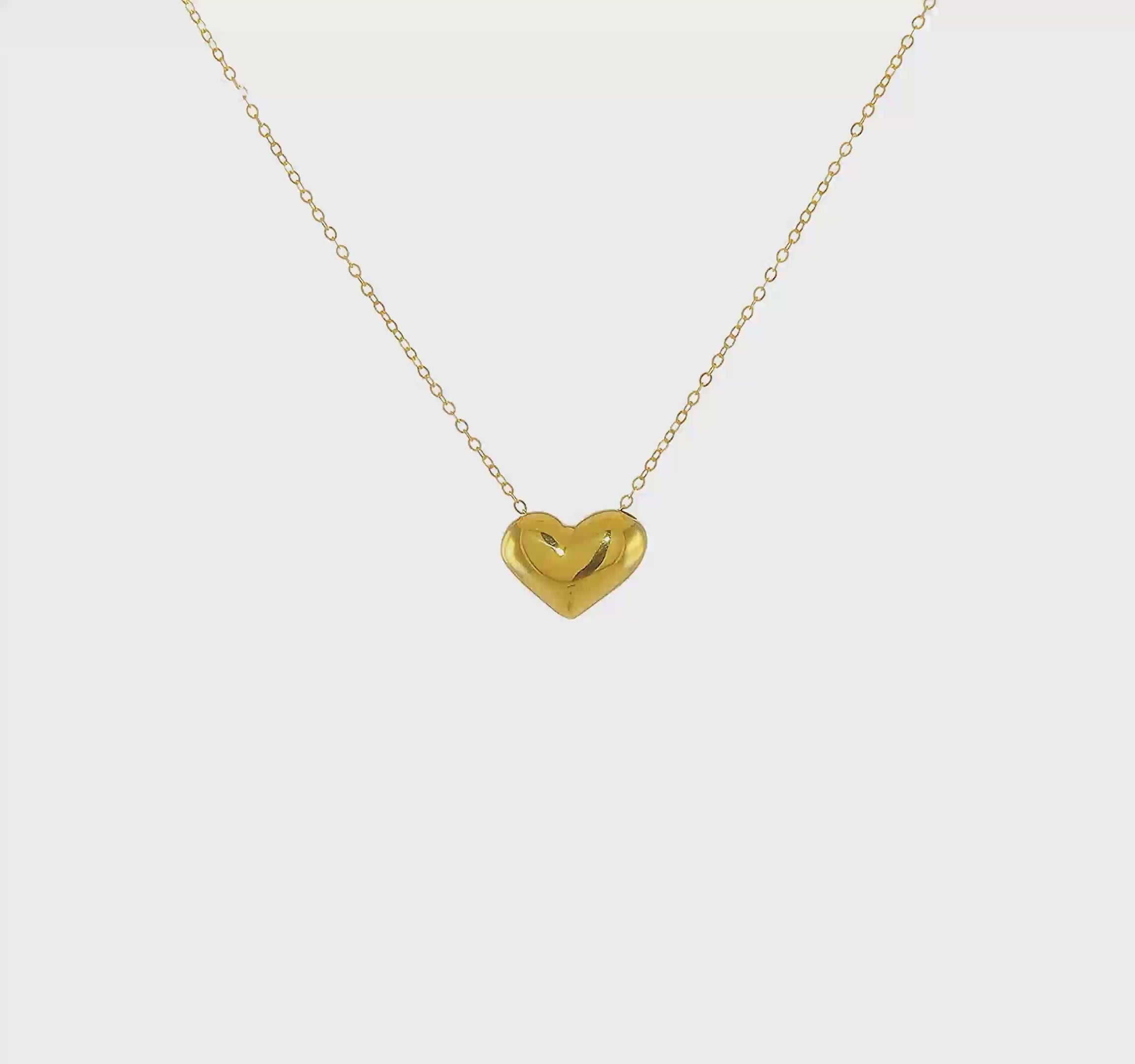 14kt Yellow Gold Polished Puffed Heart 18 inch Necklace