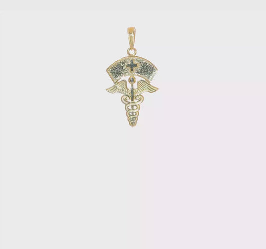 10kt Yellow Gold Caduceus w/Nurses Cap Pendant