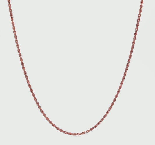 14KT Rose Gold 7 inch 2mm Diamond-cut Rope with Lobster Clasp Chain