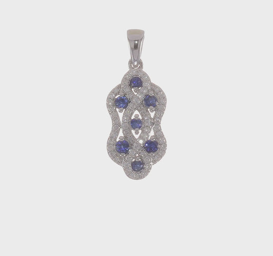 14kt White Gold Diamond and Sapphire Fancy Twisted Pendant