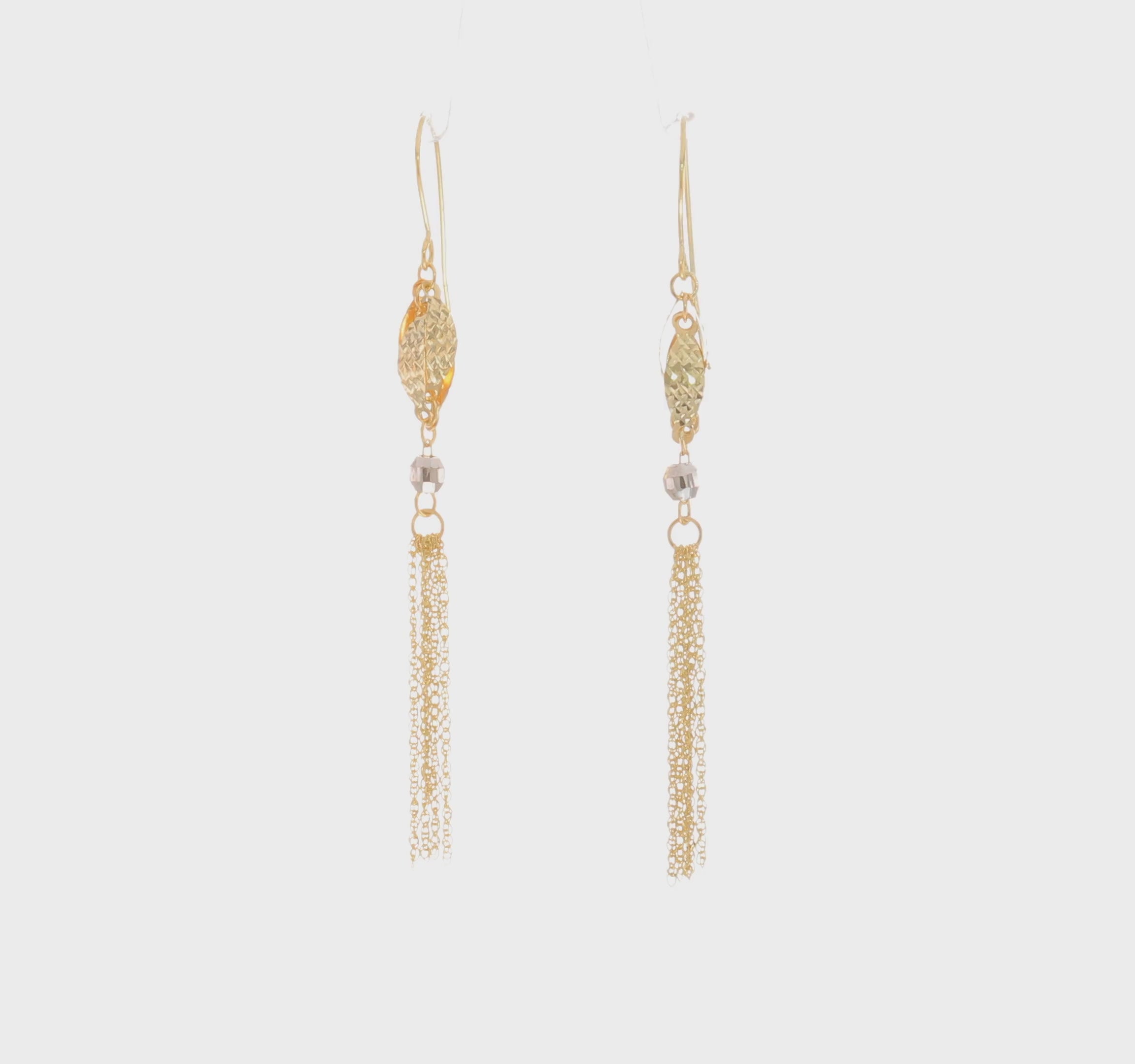 14kt Two-tone Bead and Chain Dangle Earrings