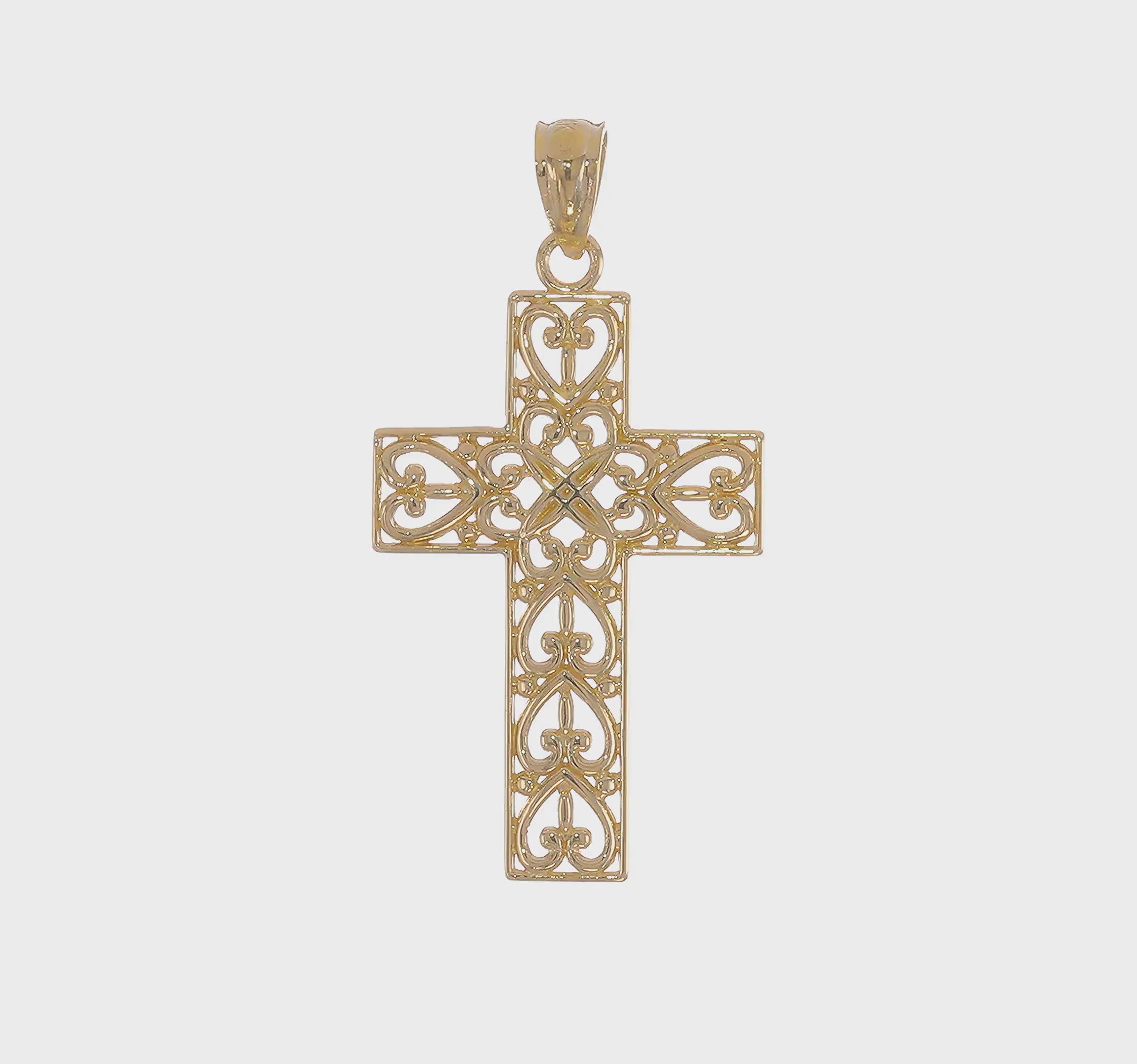 14kt Yellow Gold Diamond-cut Filigree Cross Pendant