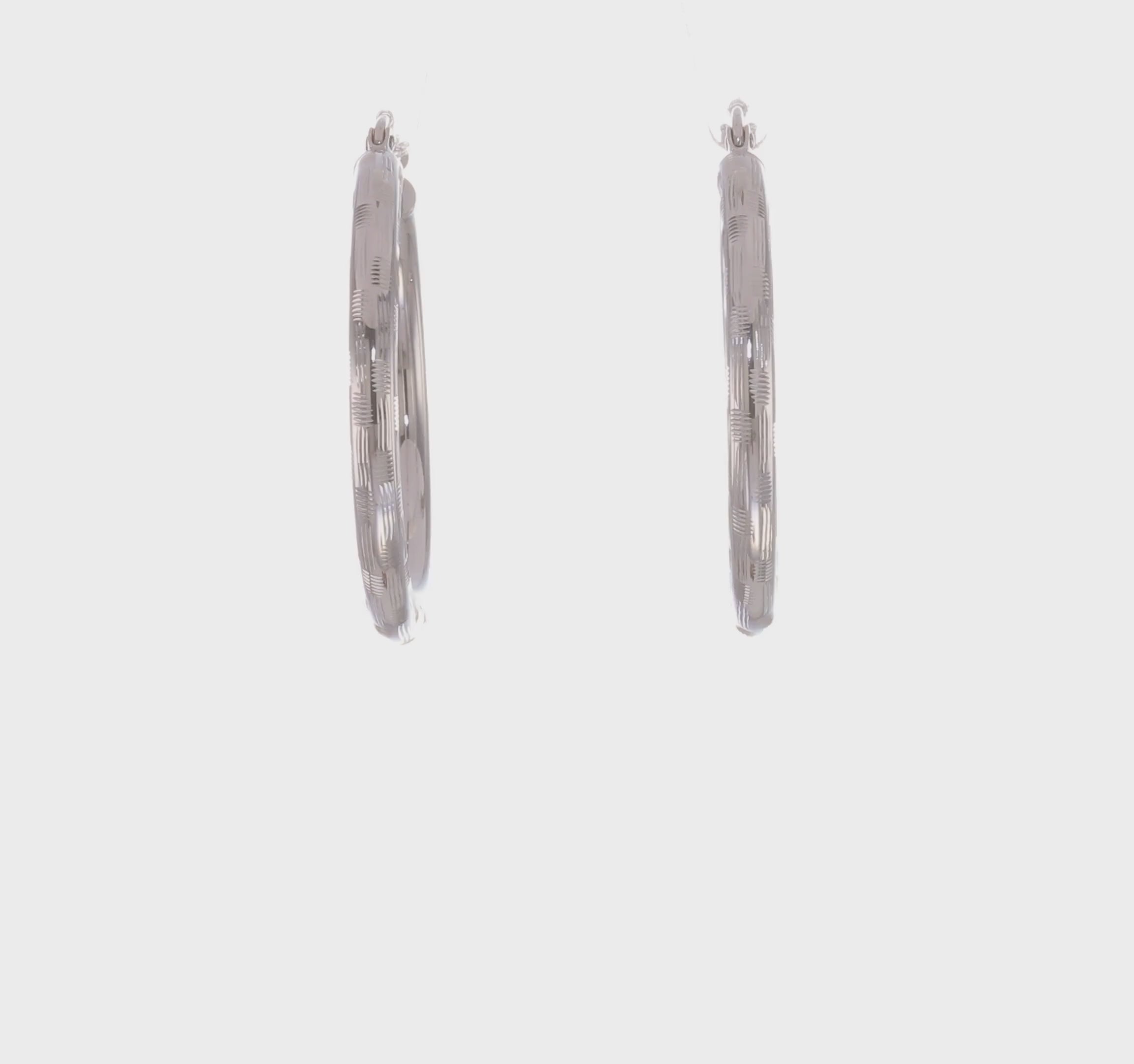 14kt White Gold Diamond-cut Hoop Earrings