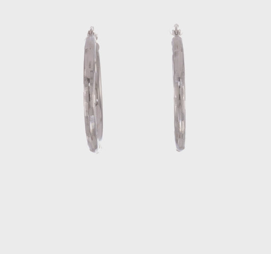 14kt White Gold Diamond-cut Hoop Earrings