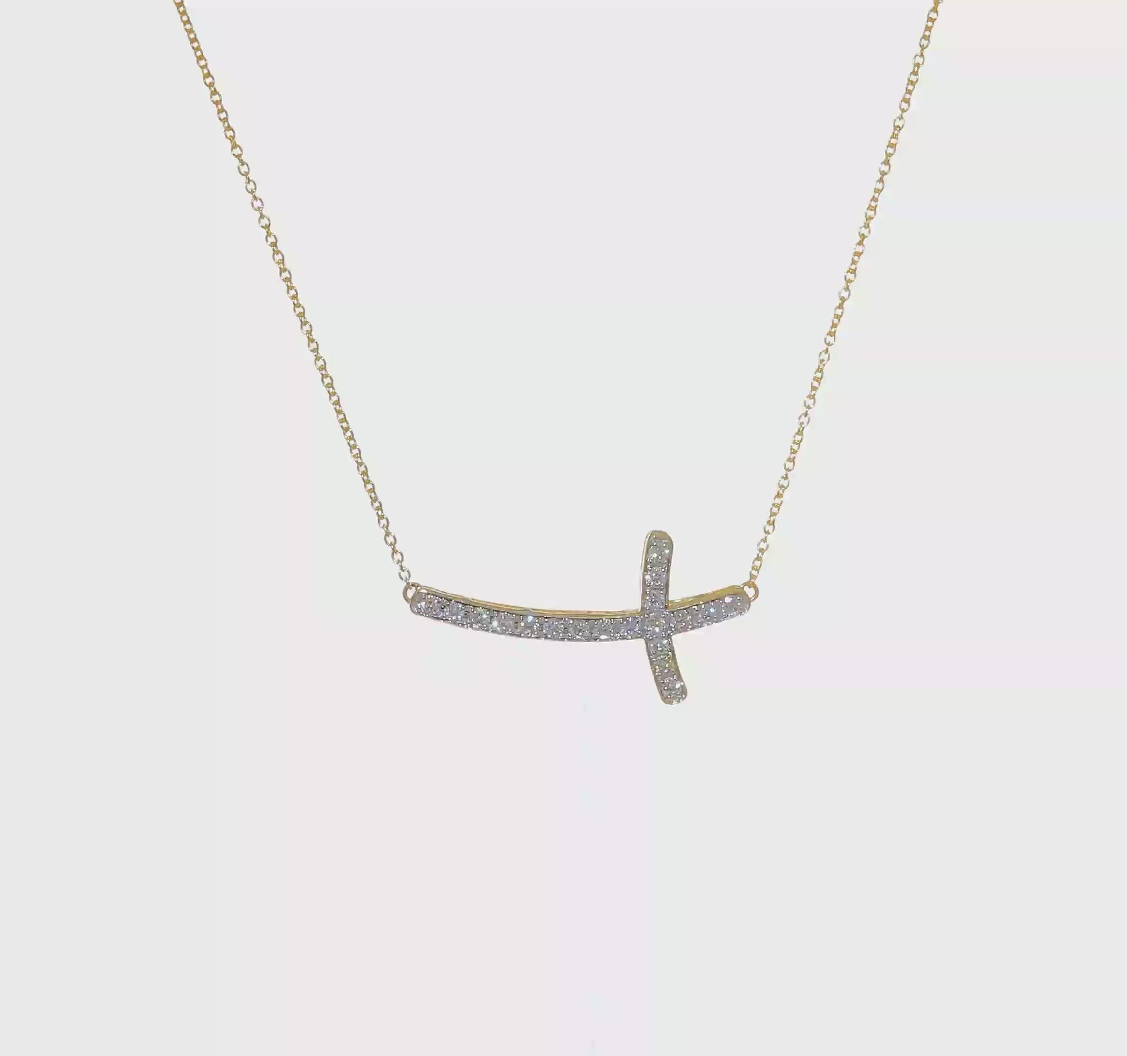 14kt Yellow Gold Diamond Sideways Cross 18in Necklace