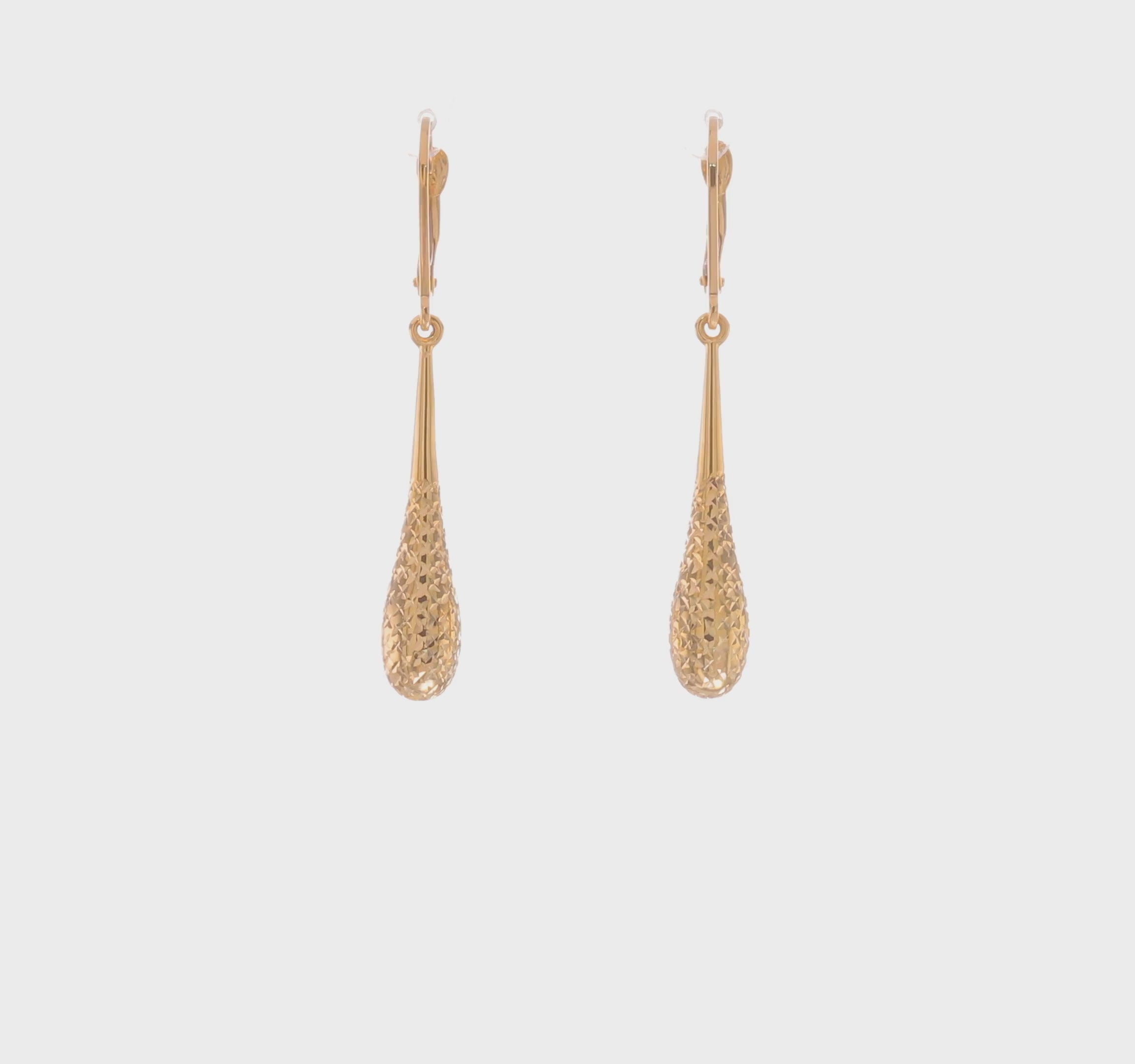 14KT Yellow Gold D/C Leverback Earrings