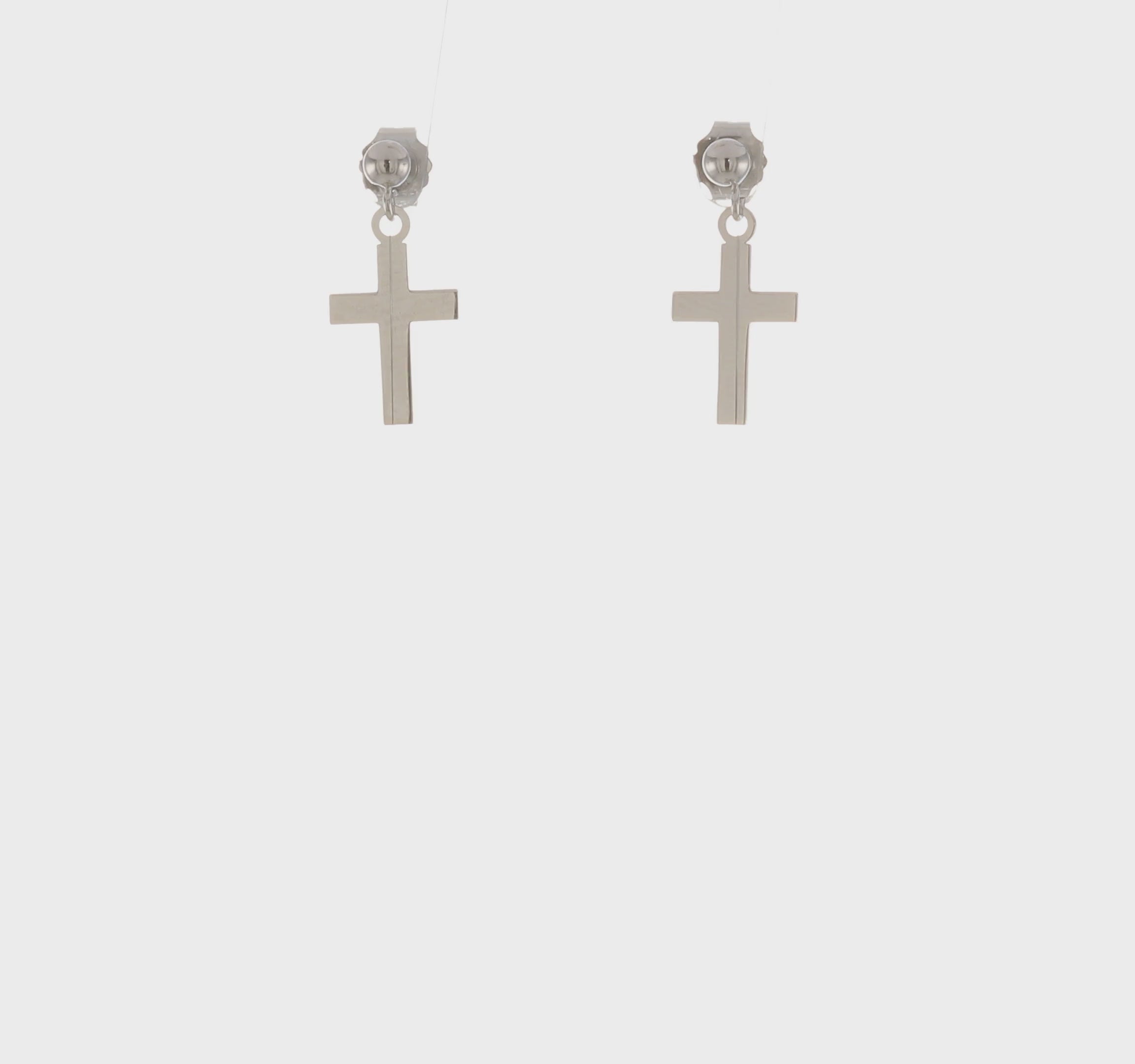 14kt White Gold Polished Cross Earrings