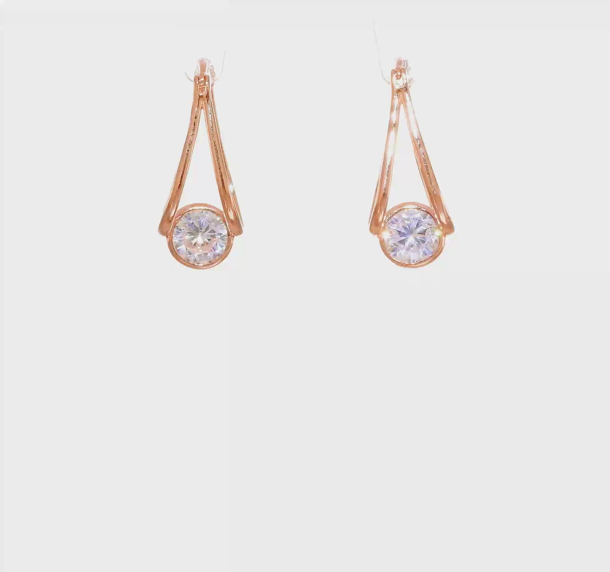 10KT Rose Gold Polished CZ Hoop Earrings