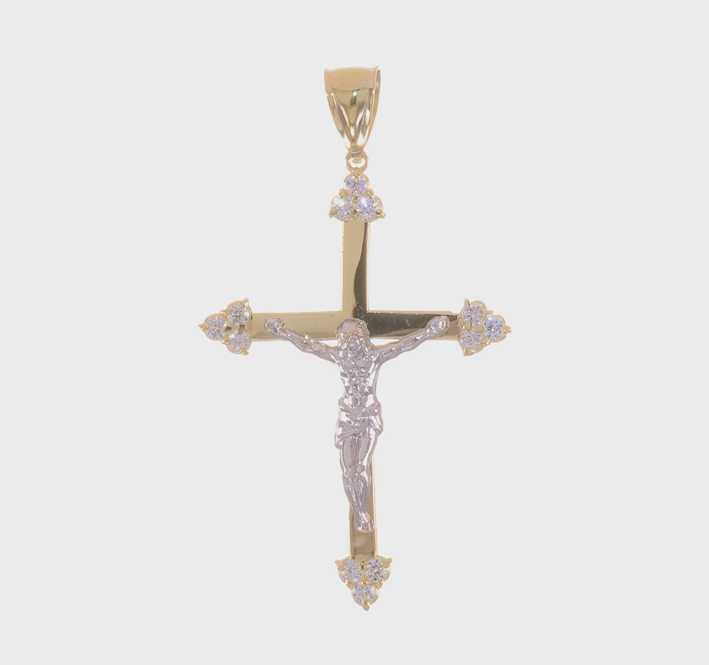 10KT Two tone w/Rhodium CZ Crucifix Pendant