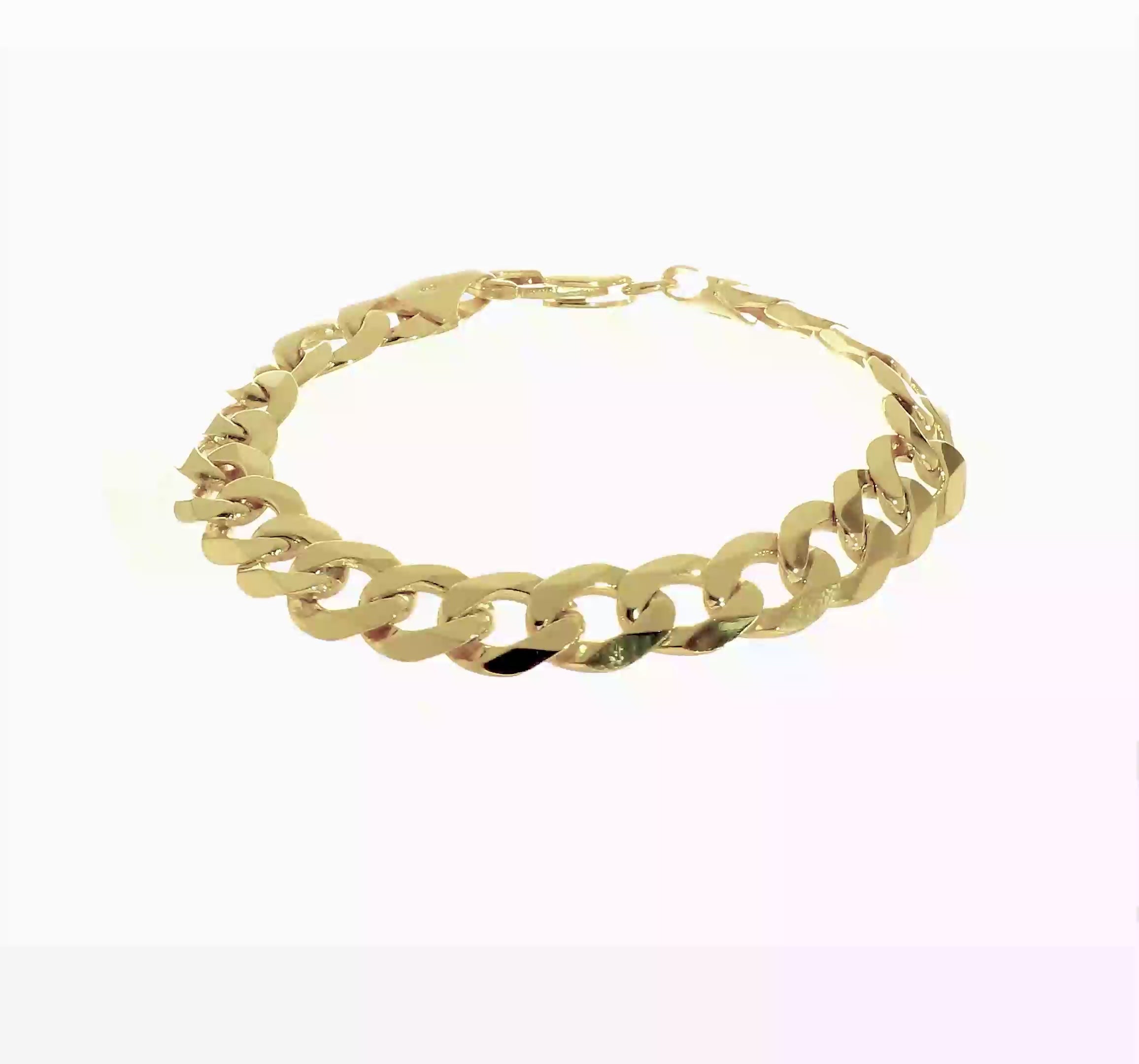 14KT Yellow Gold 9.5mm Flat Beveled Curb Chain