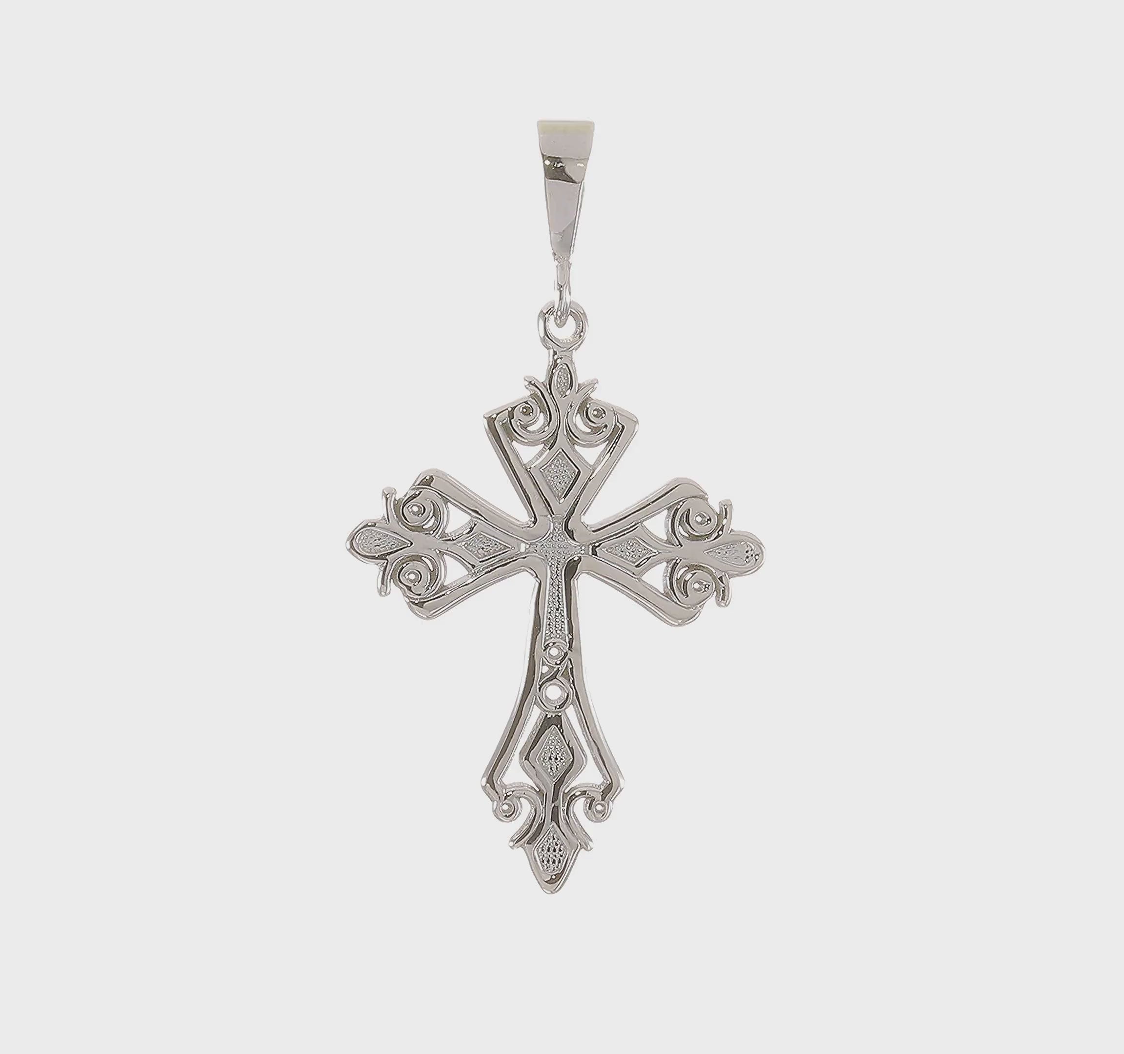 14kt White Gold Fleur De Lis Cross Pendant