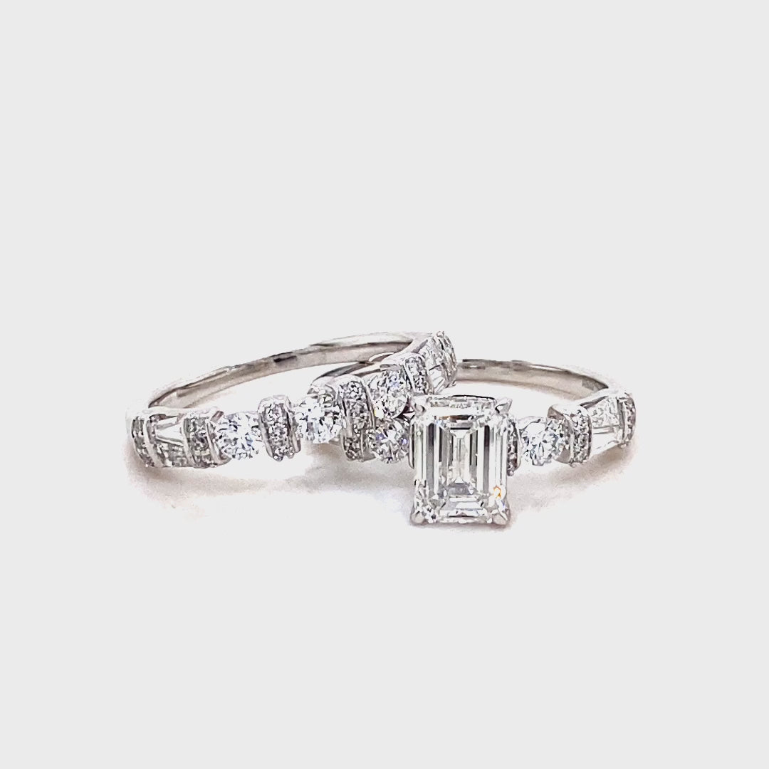 14KT WHITE GOLD 2.59 CTW LAB DIAMOND Emerald Shape BRIDAL SET