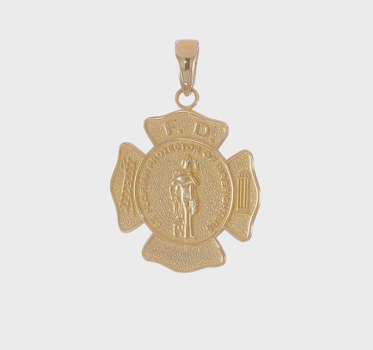 14kt Yellow Gold Fire Department FD St. Florian Badge Pendant