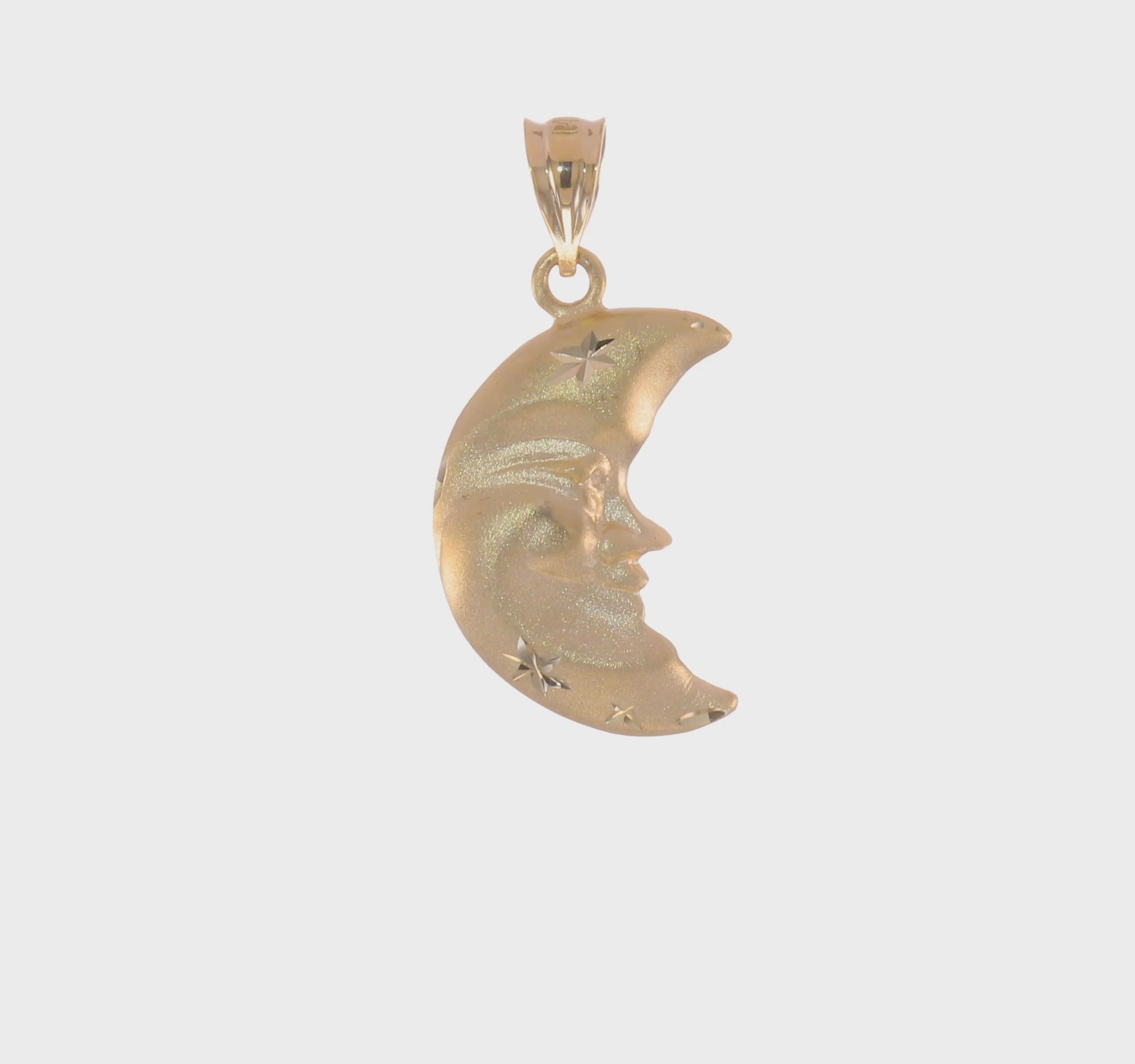 14kt Yellow Gold Satin Diamond-cut Moon Charm