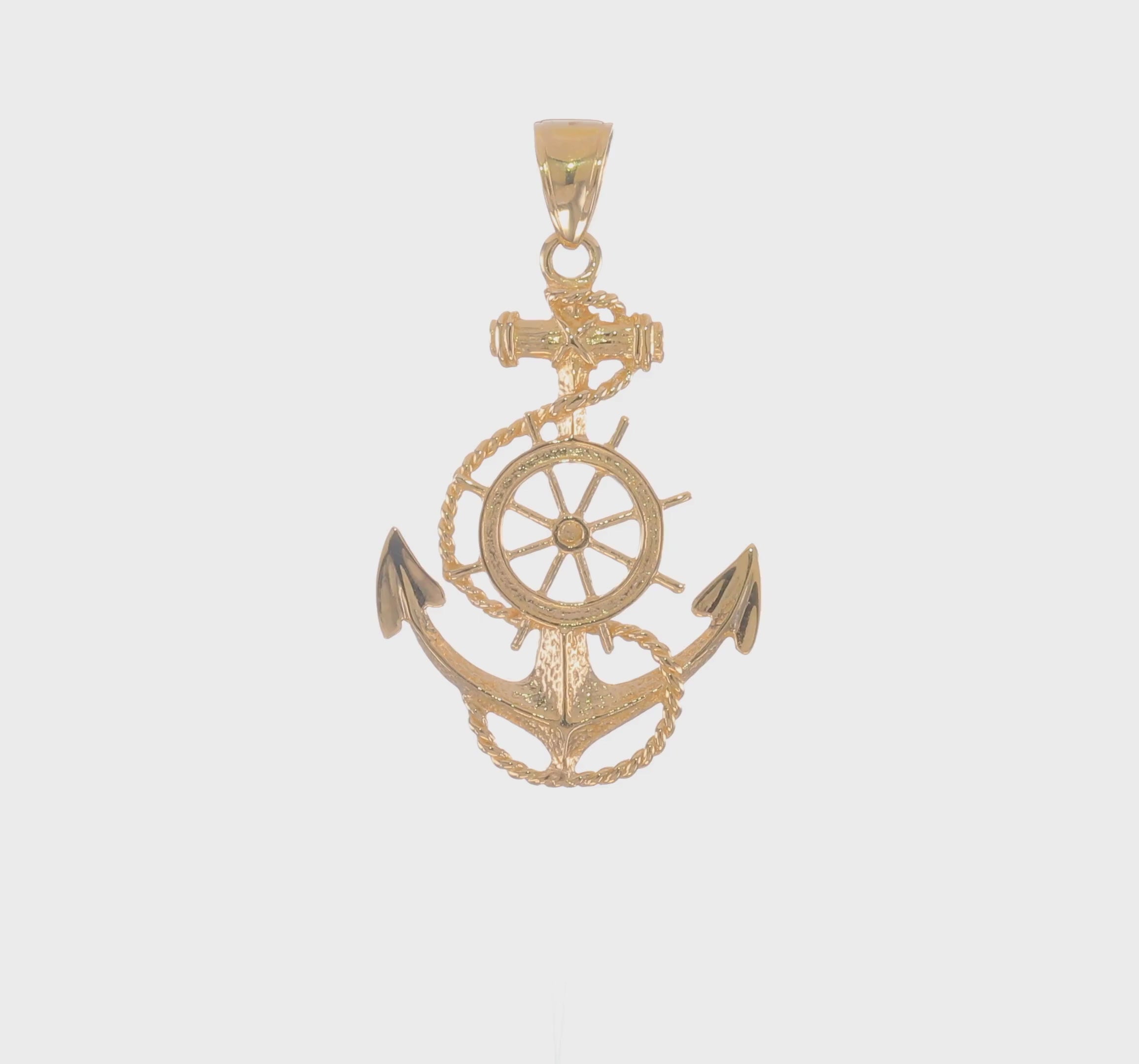14kt Yellow Gold Large Anchor w/Wheel Pendant