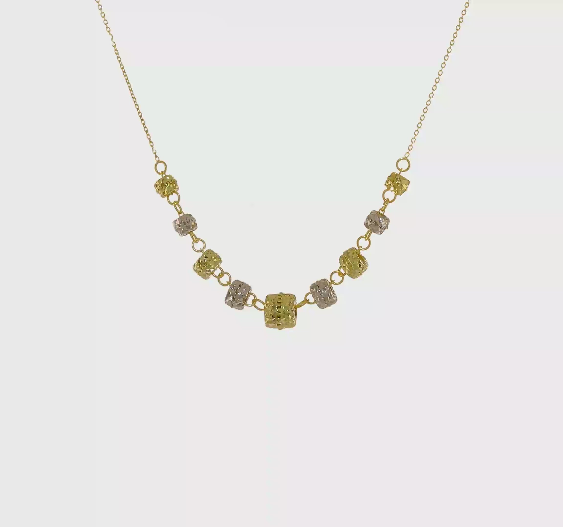 14kt Two-tone Diamond-cut Polished Graduated Barrels Necklace