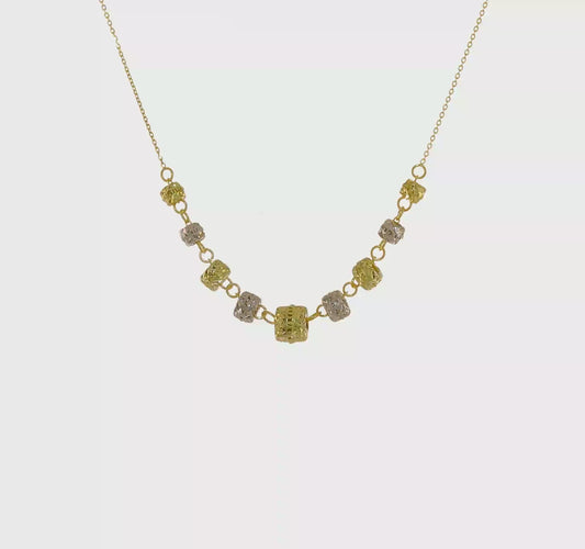 14kt Two-tone Diamond-cut Polished Graduated Barrels Necklace