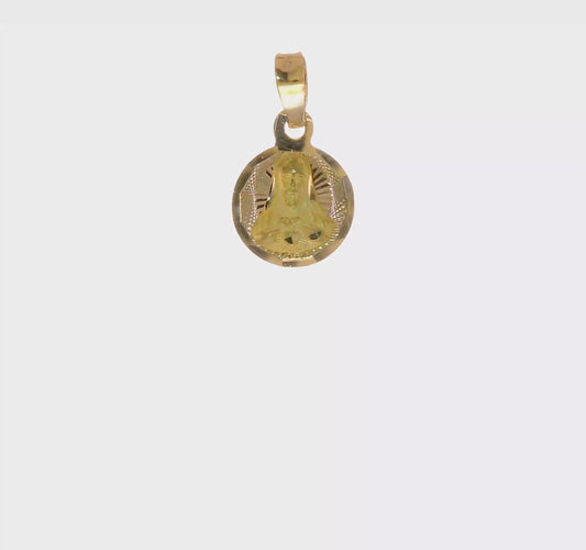14kt Yellow Gold Polished D/C Sagrado Corazon Circle Pendant