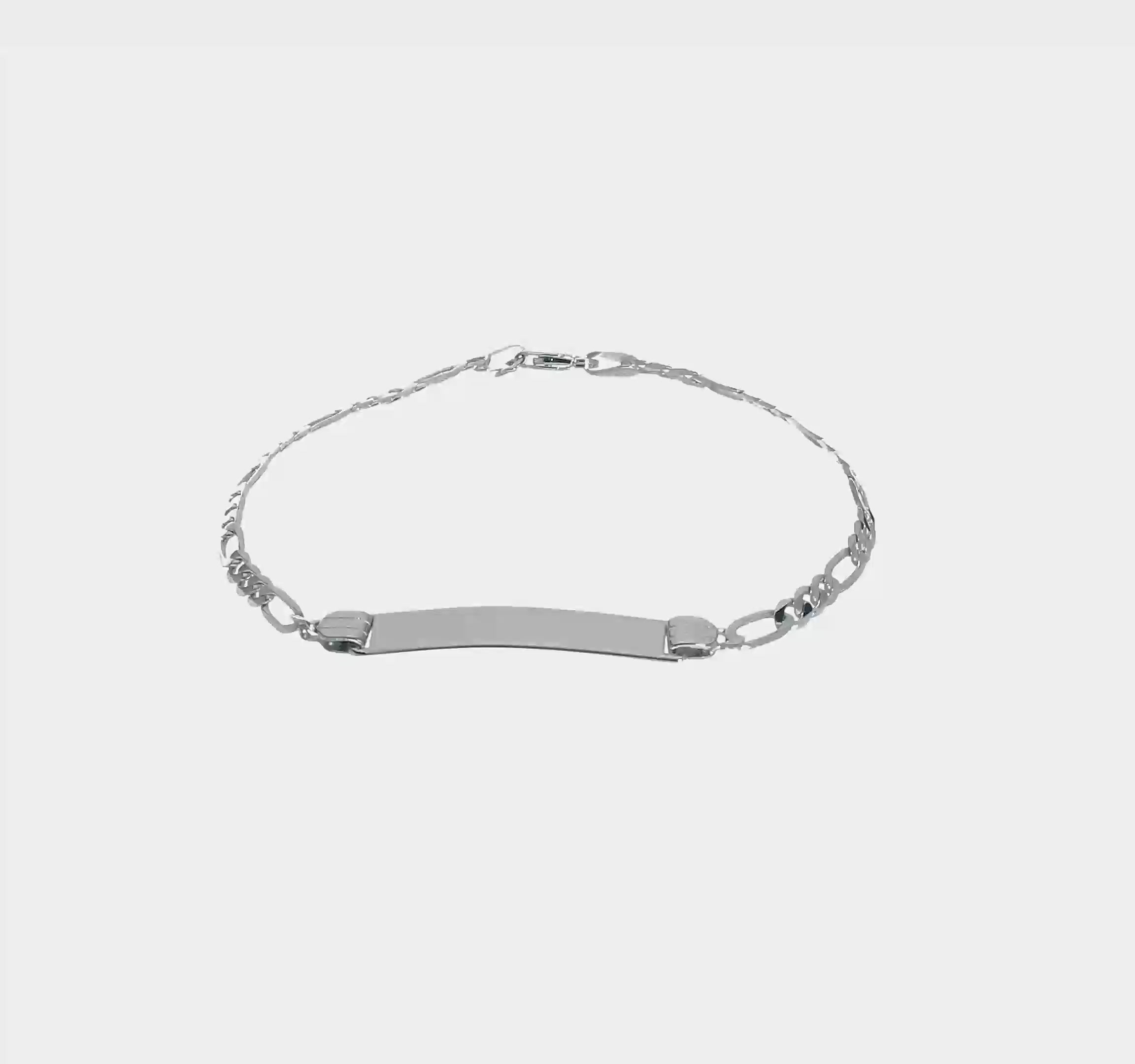 14kt White Gold Polished Solid Chain/Solid Plate Figaro Link 25x4.8mm Plate 7 inch ID Bracelet