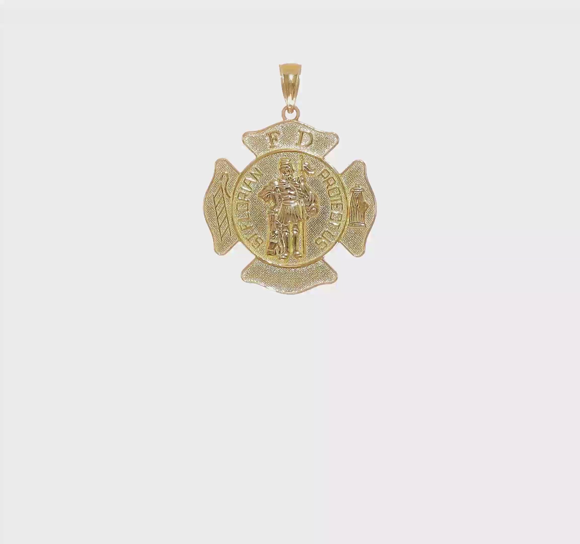 14kt Yellow Gold Large FD St. Florian Badge Pendant