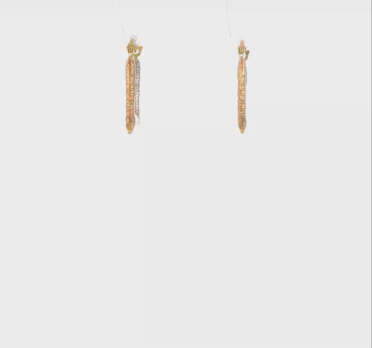 14KT & White & Rose Rhodium Hollow Textured Square Hoop Earrings