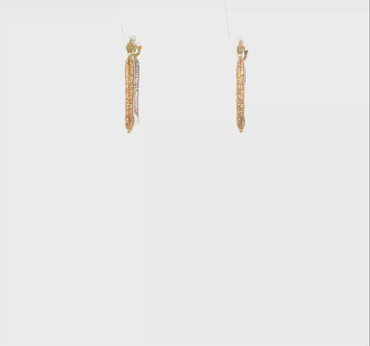 14KT & White & Rose Rhodium Hollow Textured Square Hoop Earrings