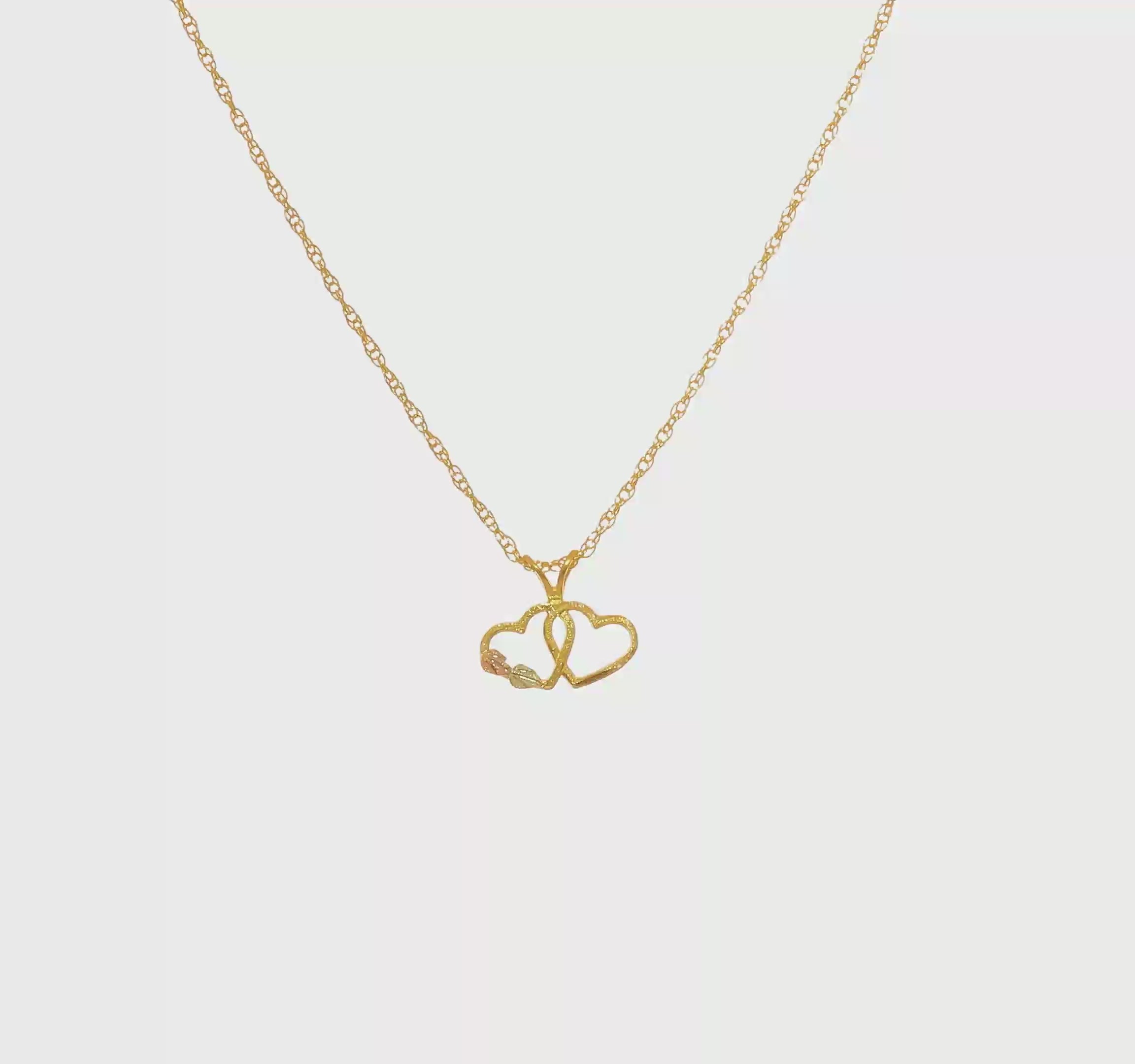 10kt Tri-Color Black Hills Gold Double Heart Necklace