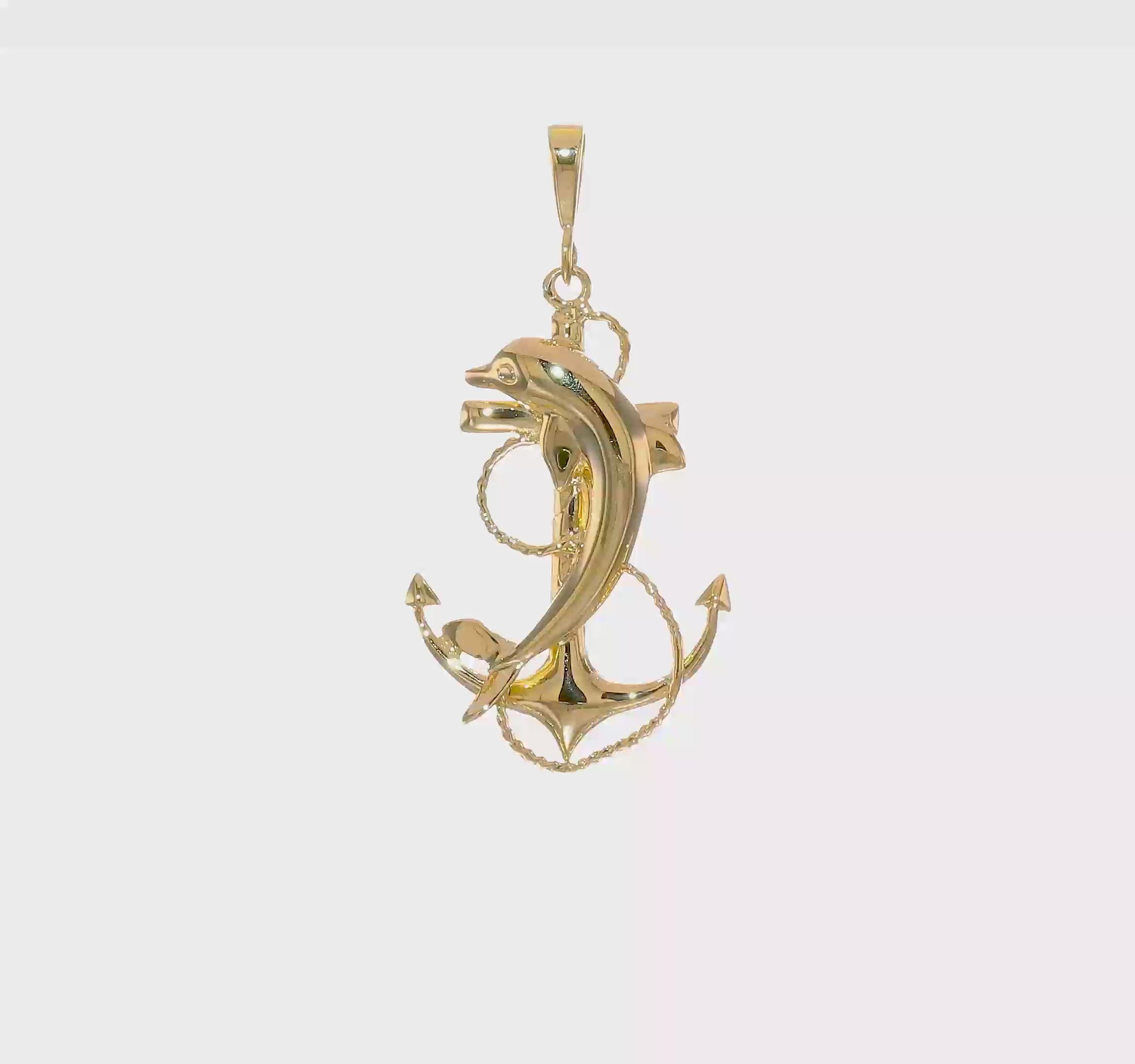 10kt Yellow Gold Solid Polished Anchor with Dolphin Pendant