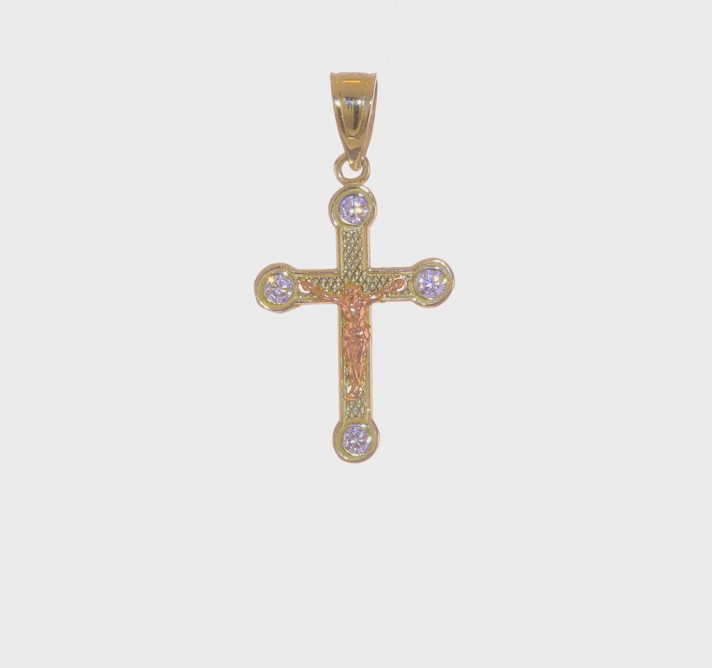 10kt Two-tone Yellow and Rose Gold CZ Crucifix Pendant
