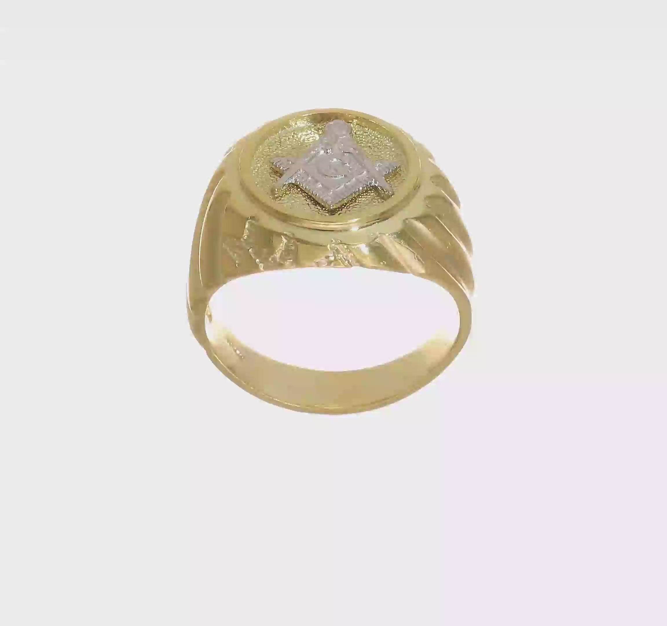 10kt Two-tone Men's Polished and Textured Masonic Ring