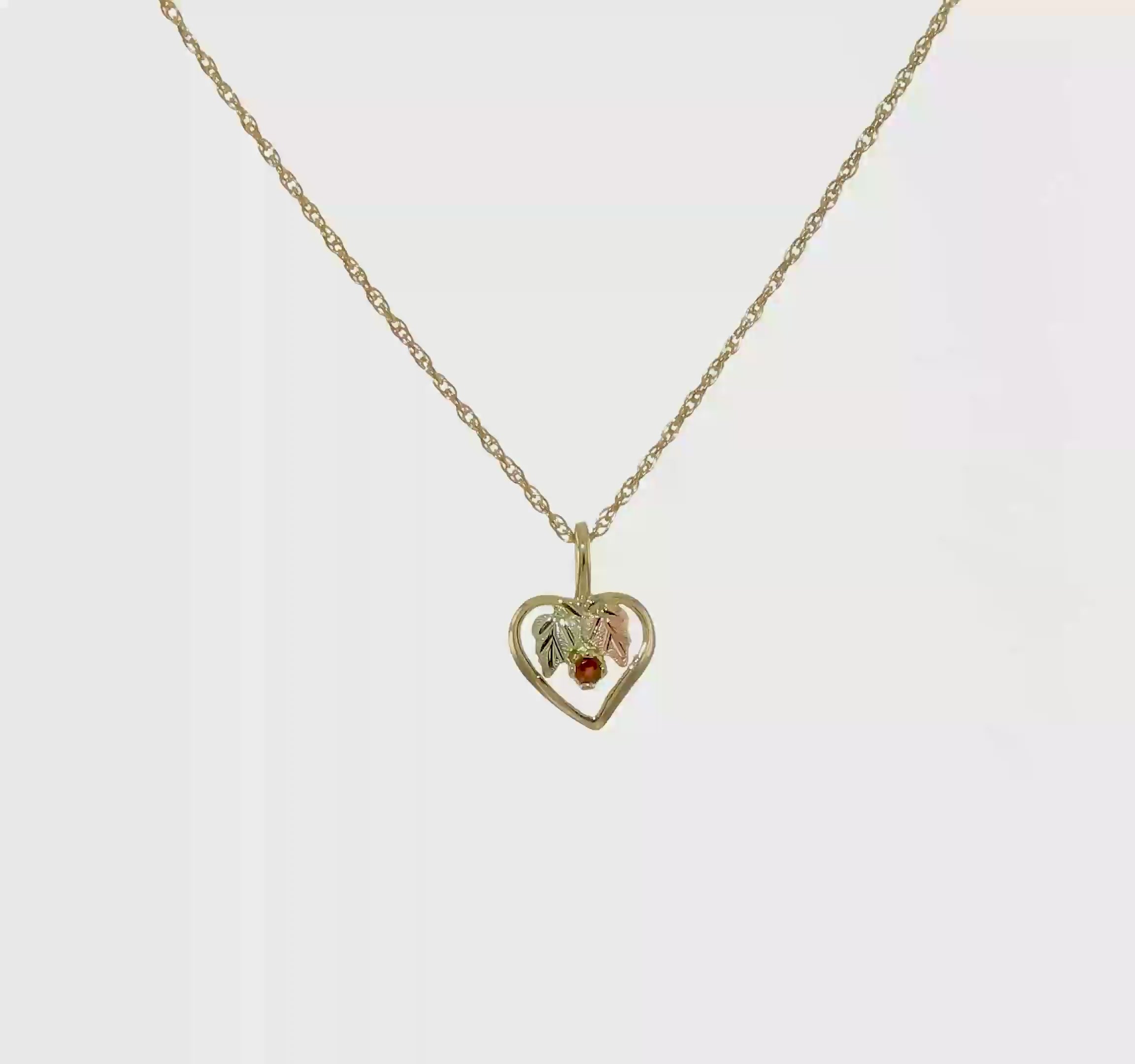 10kt Tri-Color Black Hills Gold Heart Garnet Necklace
