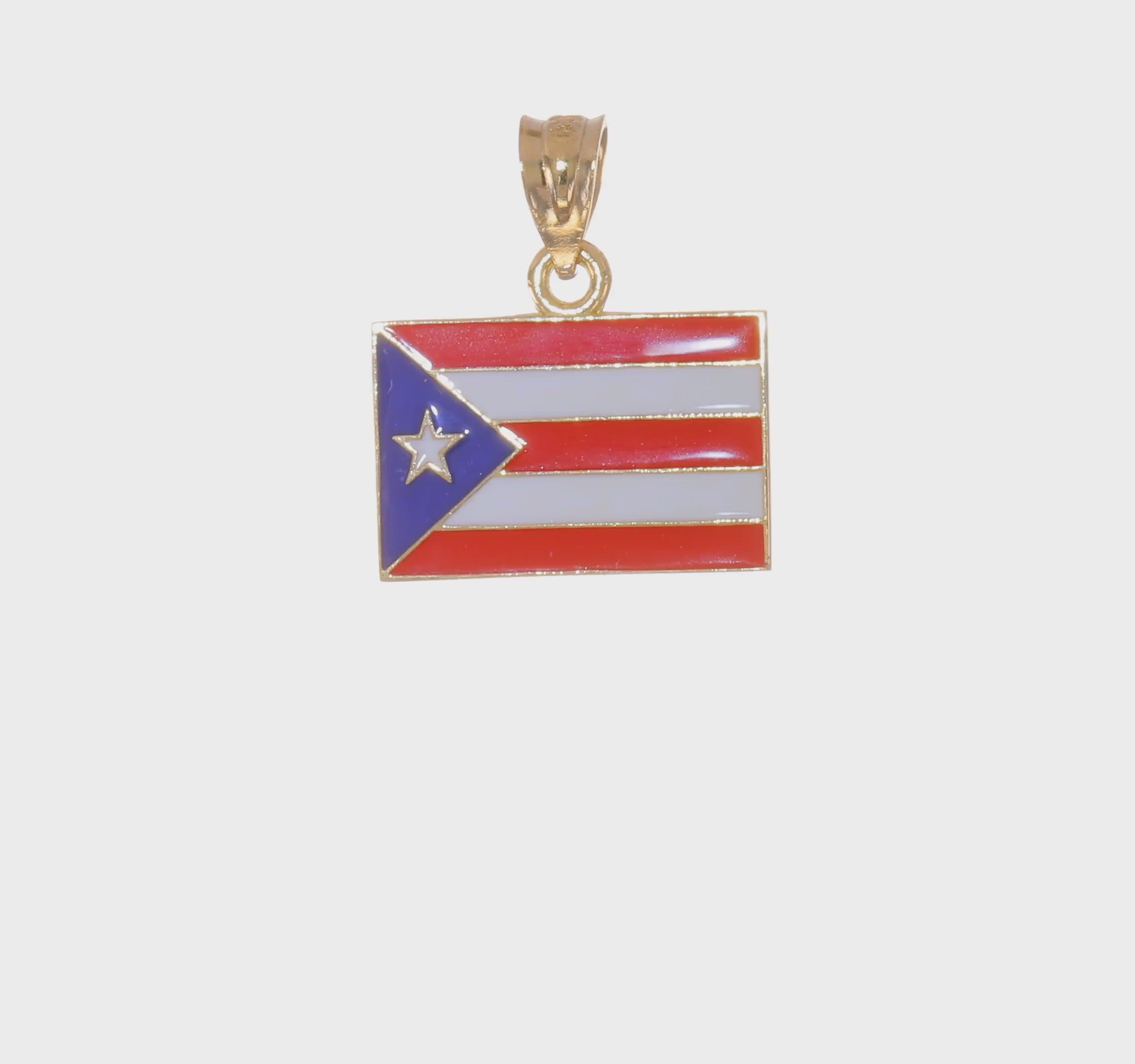 14kt Yellow Gold Solid Enameled Puerto Rico Flag Pendant