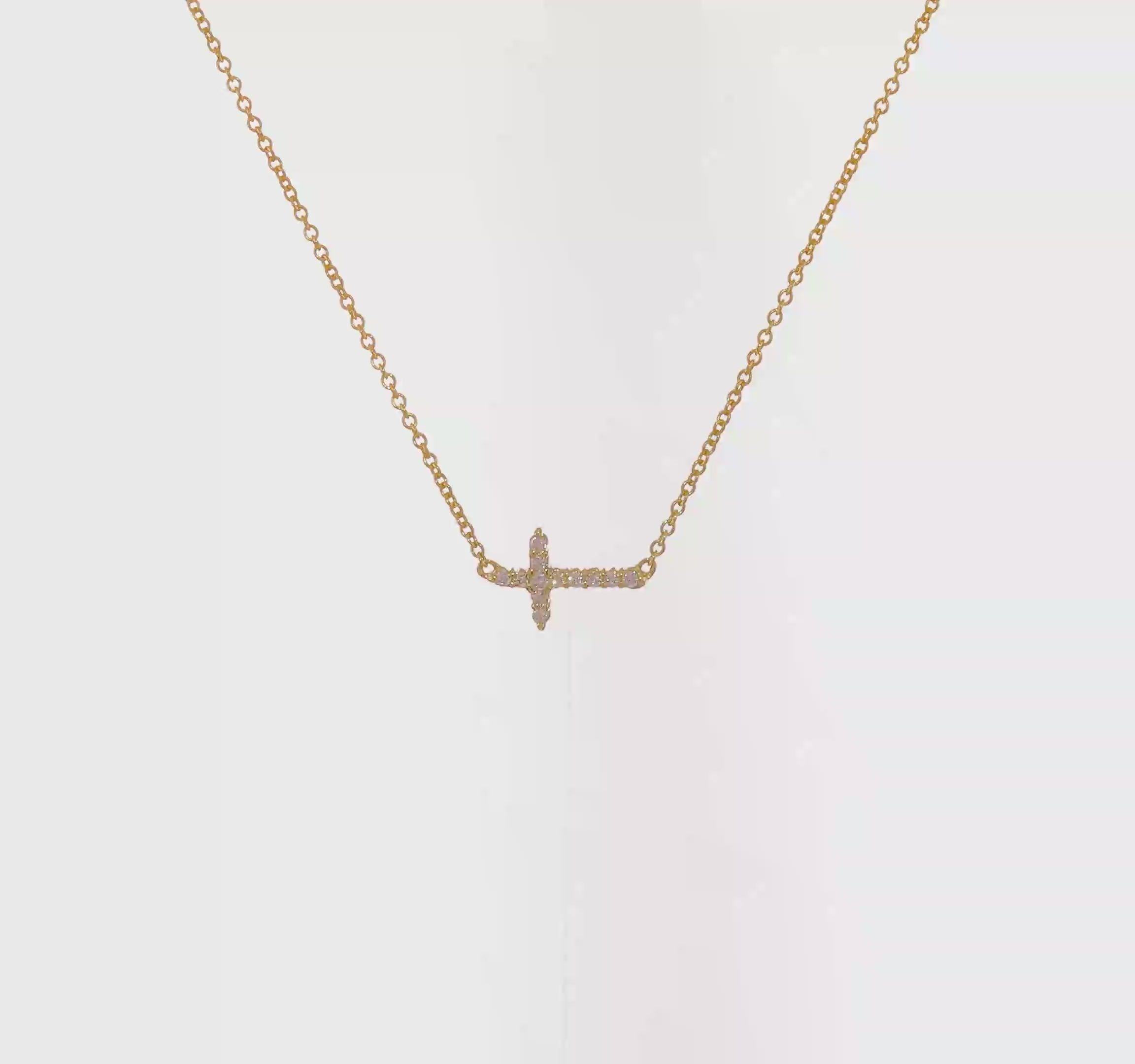 14kt Yellow Gold Diamond Sideways Cross 18in Necklace