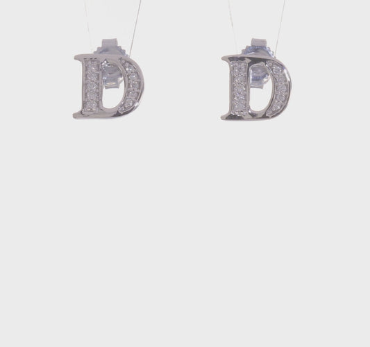 14kt White Gold Diamond Initial D Earrings
