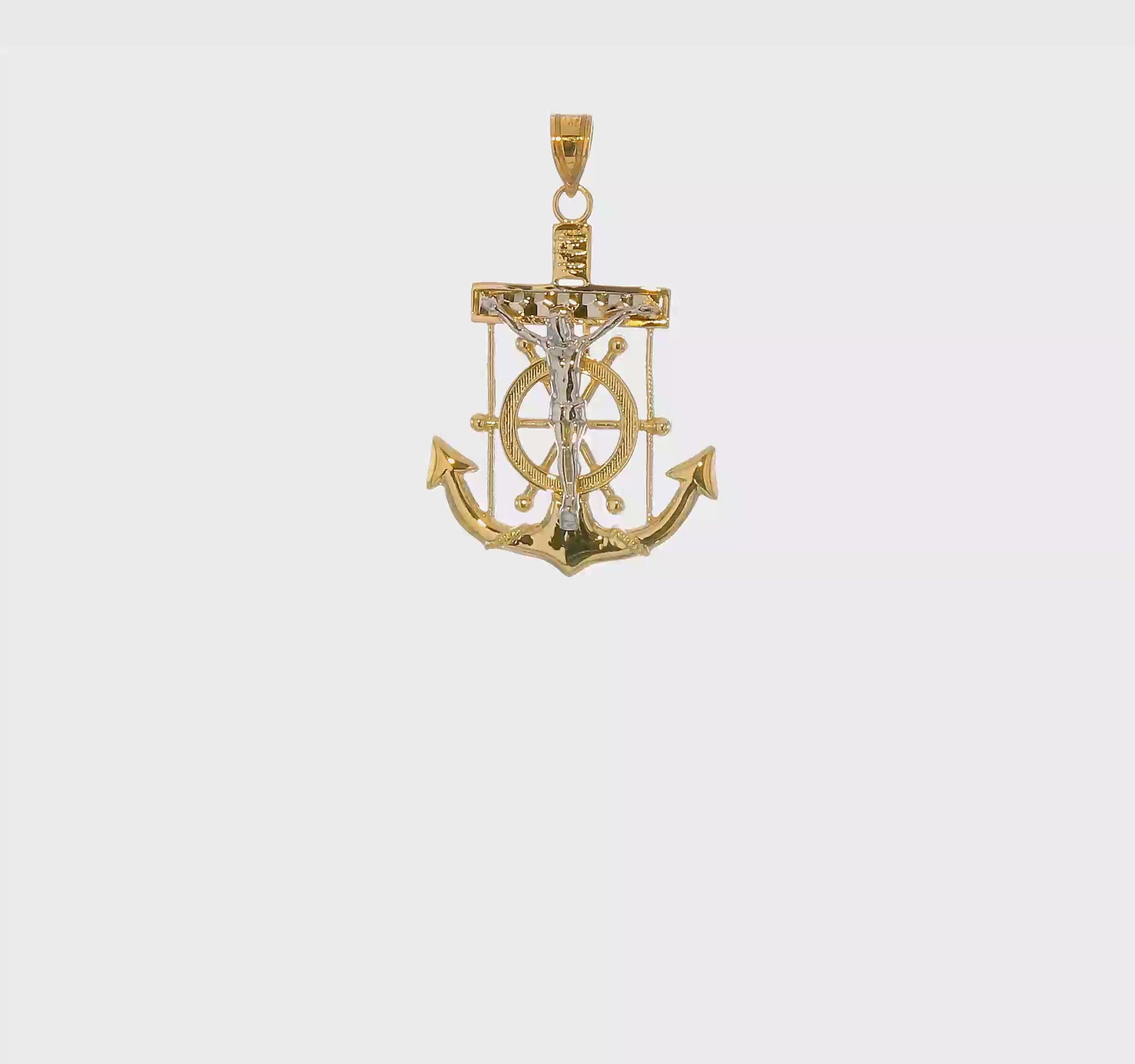 10kt Two-tone Diamond-cut Mariner's Cross Pendant