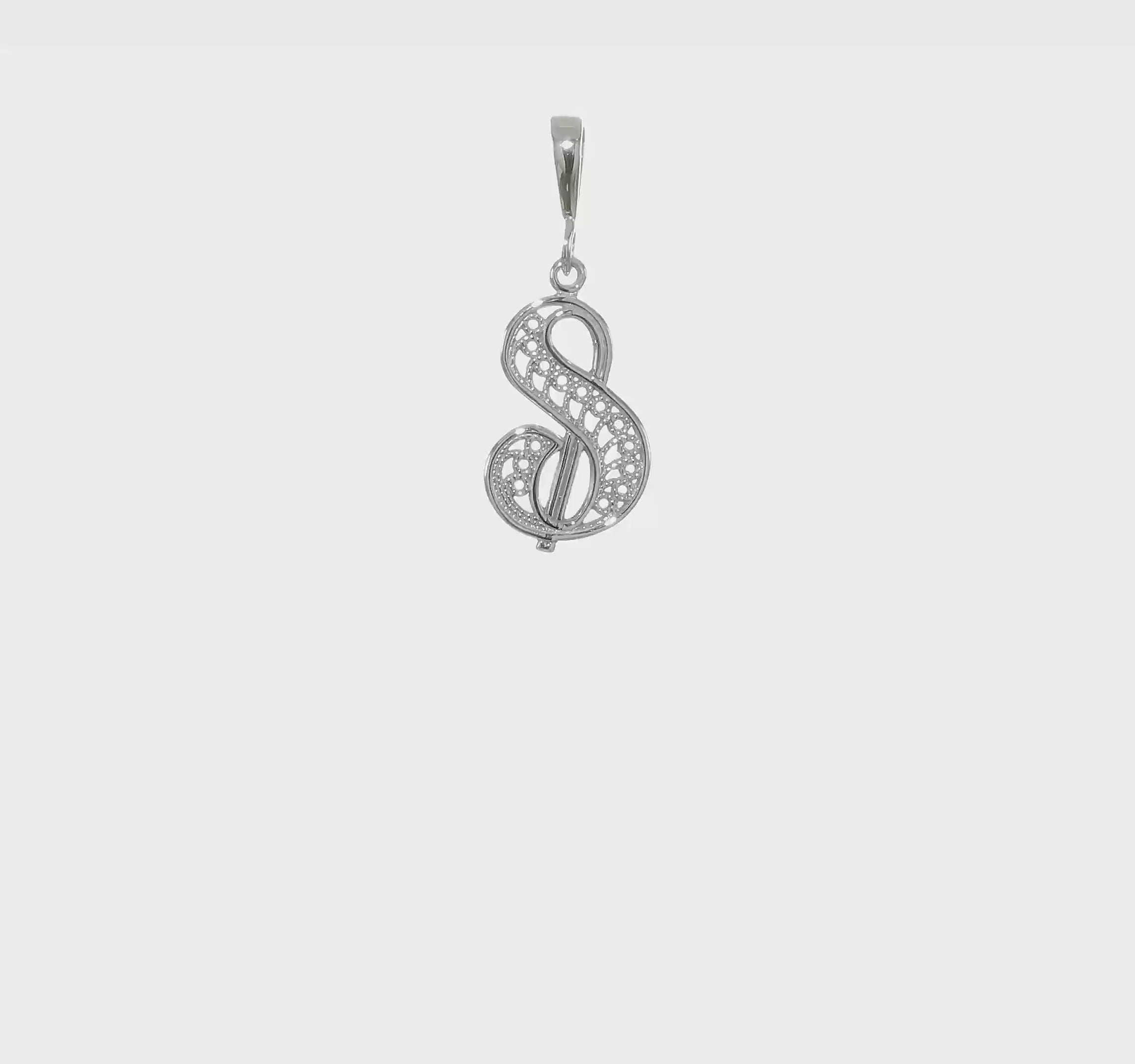 10KT White Gold Filigree Initial S Pendant