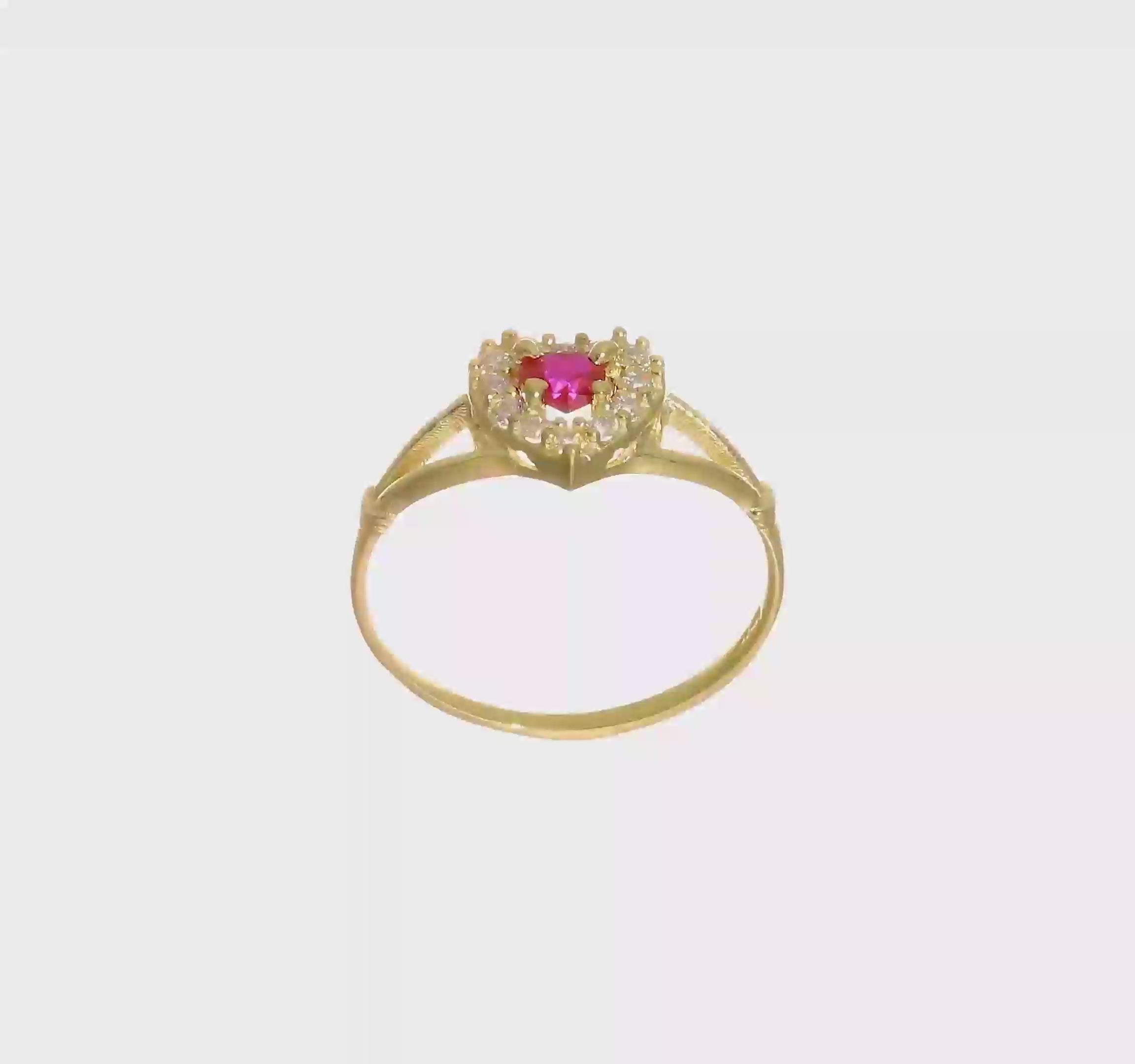 10KT Yellow Gold Red and White CZ Heart Ring