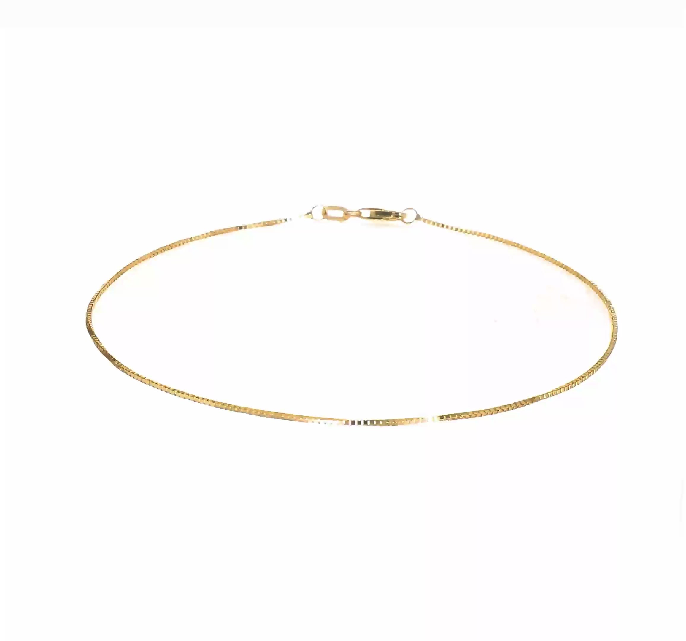 14KT Yellow Gold .7mm Box with Lobster Clasp Chain Anklet