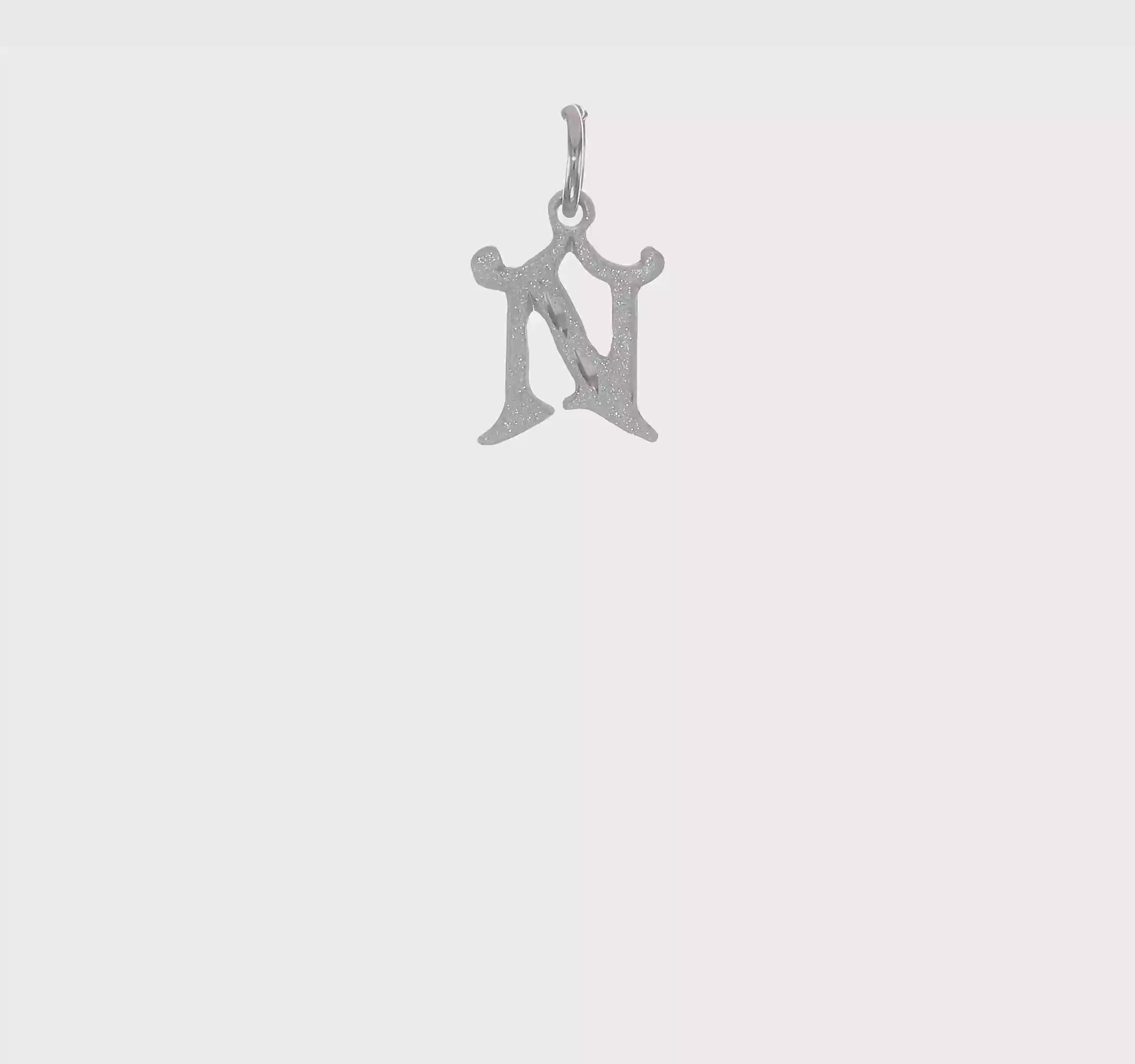 14KT White Gold Diamond-cut Letter N Initial Charm