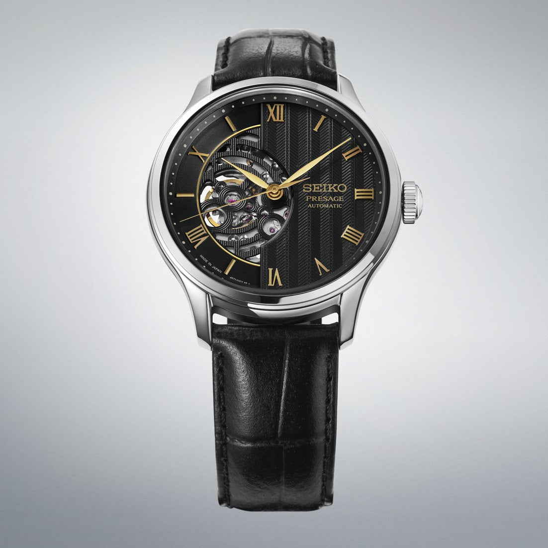 Seiko Presage Japanese Garden HCB008 in stainless steel with black dial and gold accents